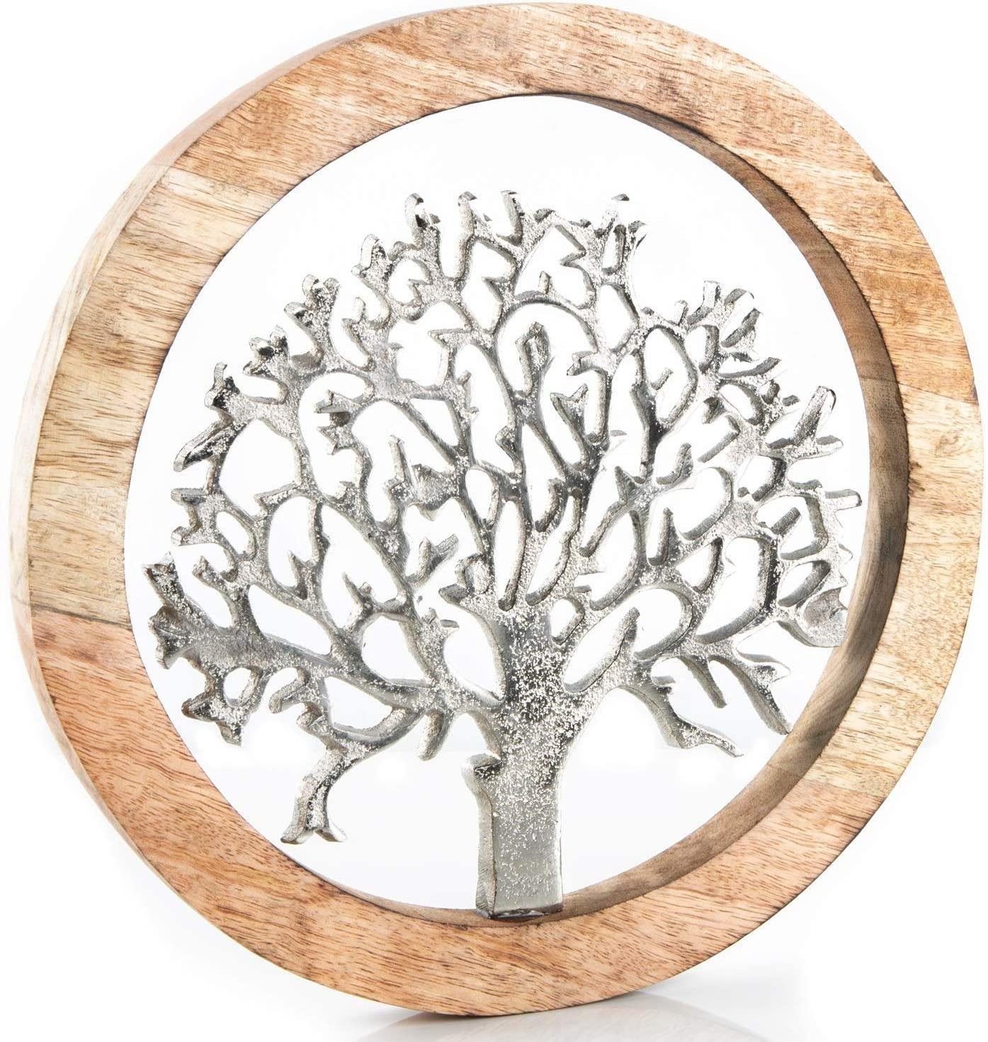 Wanddekoobjekt Wandbild Lebensbaum Holz & Metall 25cm silber