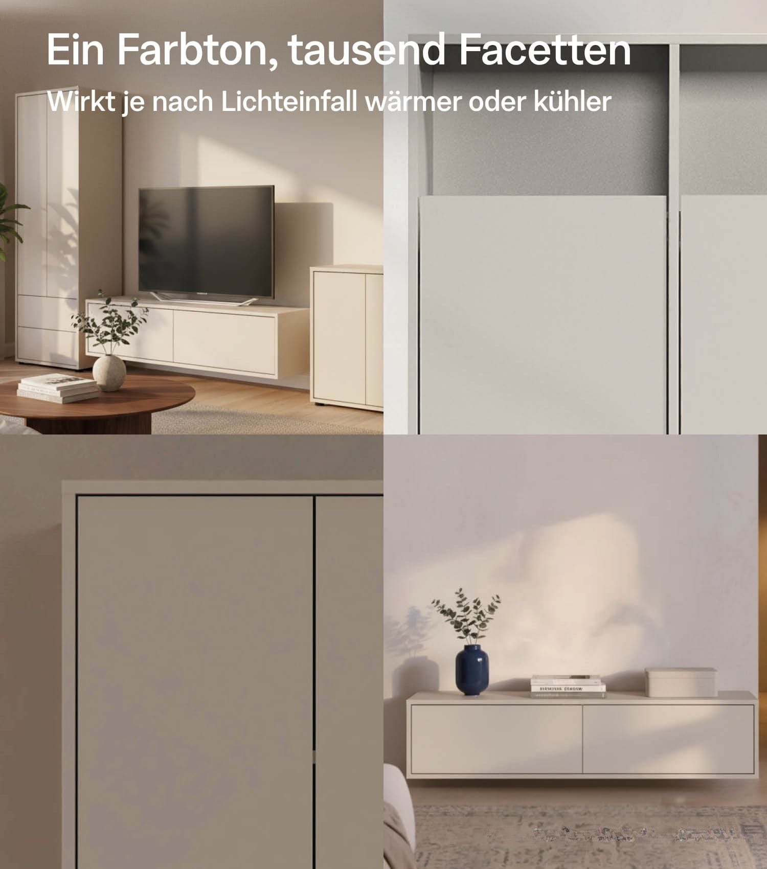 mokebo Sideboard 'Horizon' Holz Kommode Push-to-Open Türen Schrank (73x103 cm, mit Einlegeböden), Made in Germany, Kommode Beige, Beistellschrank, Anrichte in K – Bild 5 von 5