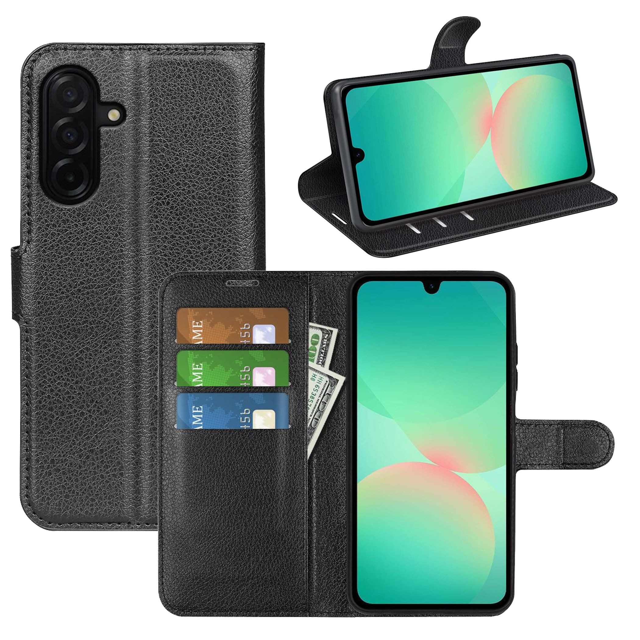 Wigento Handyhülle Klapphülle für Samsung Galaxy A27 5G Kunstleder Wallet Schutz Tasche 6,7 Zoll, Kunstleder Hülle mit Kartenfächern und Standfunktion