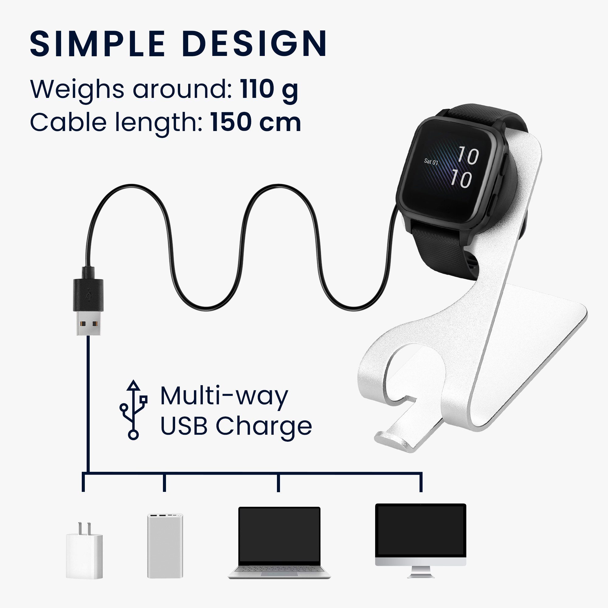 kwmobile USB Ladegerät für Garmin Venu Sq/2S/Fenix 6/5/vivoactive 3  USB-Ladegerät (USB Kabel Charger Stand - Smart Watch Ladestation - mit  Standfunktion)