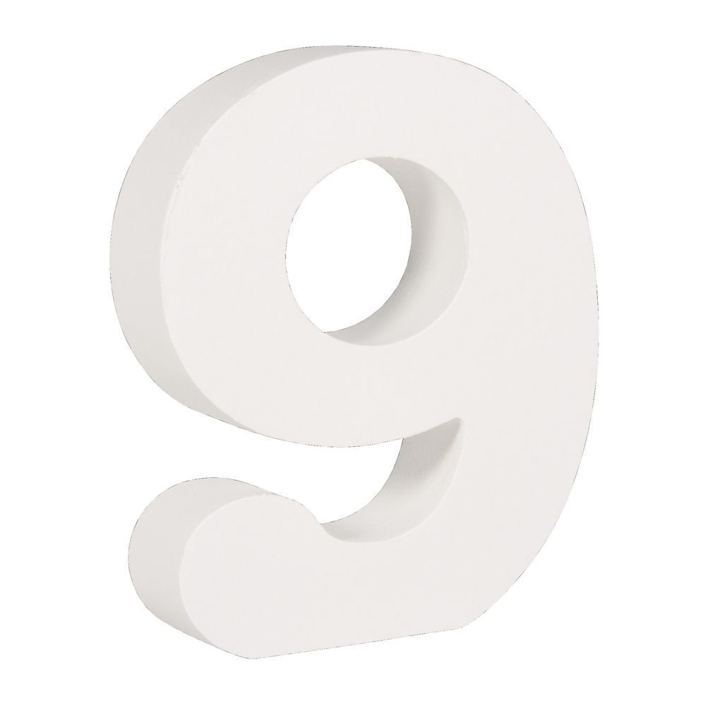 Rayher Deko-Buchstaben MDF- Nummer 9 weiß 11cm Stärke 2cm | Deko-Buchstaben