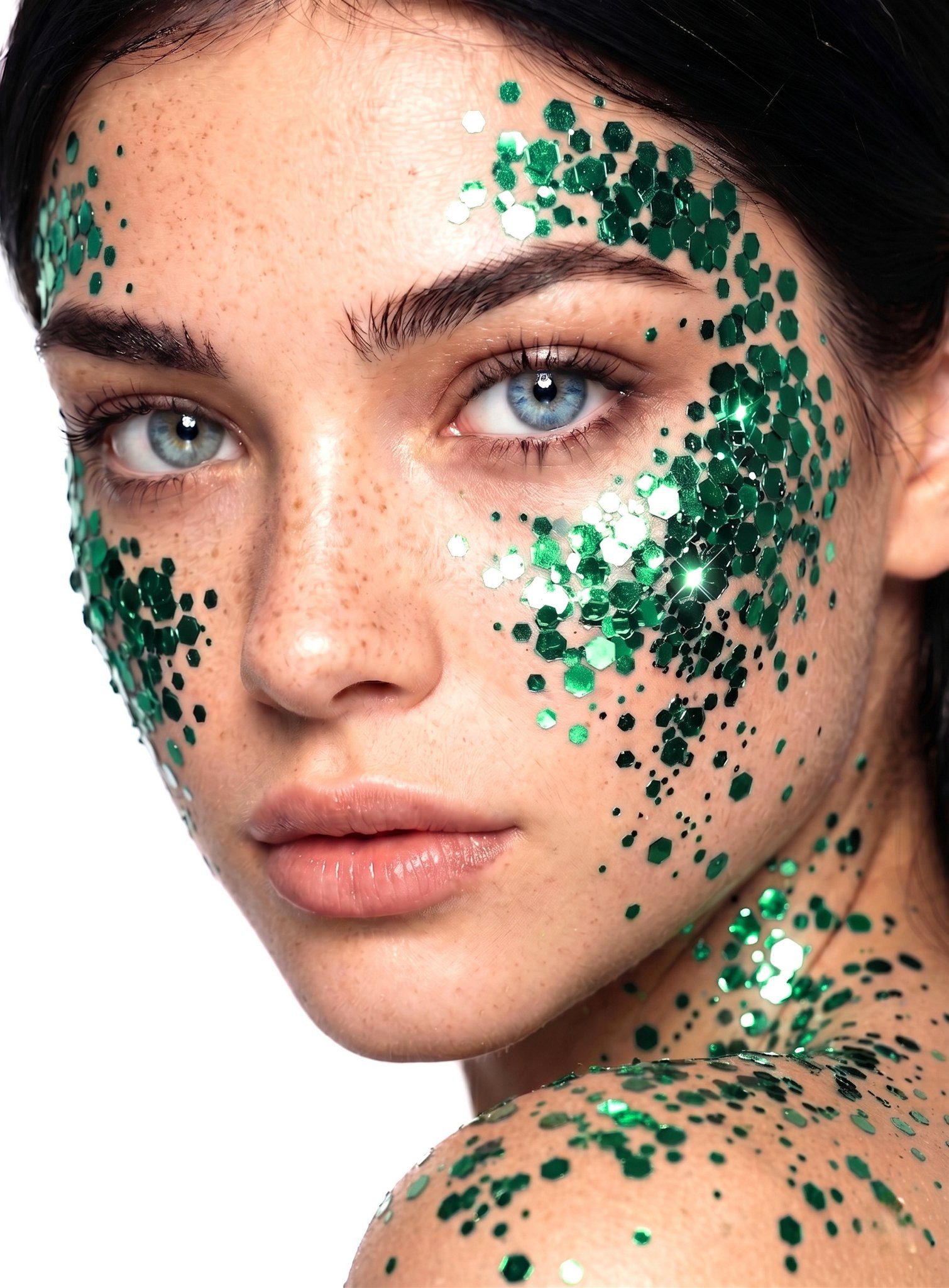 Smiffys Theaterschminke Moon Glitter Bio Chunky Glitzer grün, Biologisch abbaubare Glitzerflocken für einen glänzenden Look zu Fas