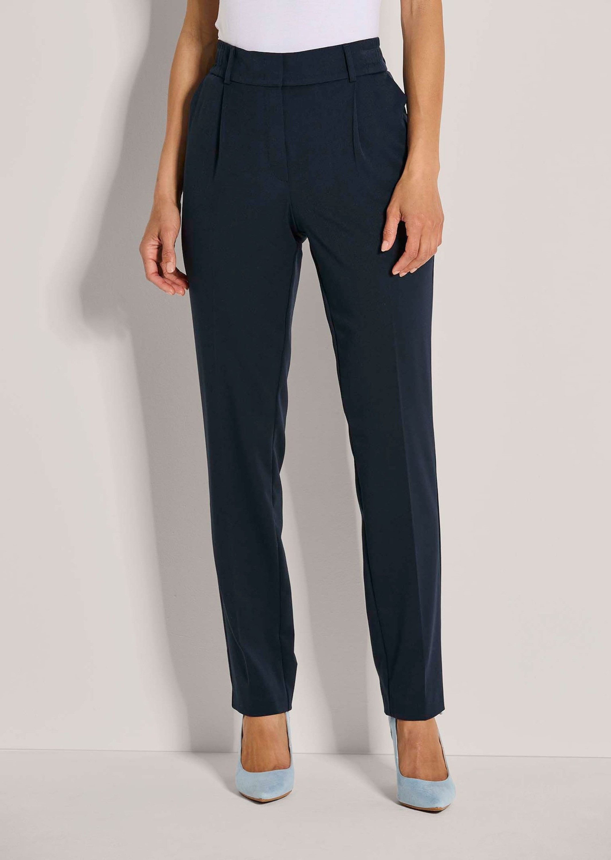 MADELEINE Bundfaltenhose Konische Businesshose mit Stretch-Komfort Schmal zulaufende Bügelfaltenhose mit elastischem Bund