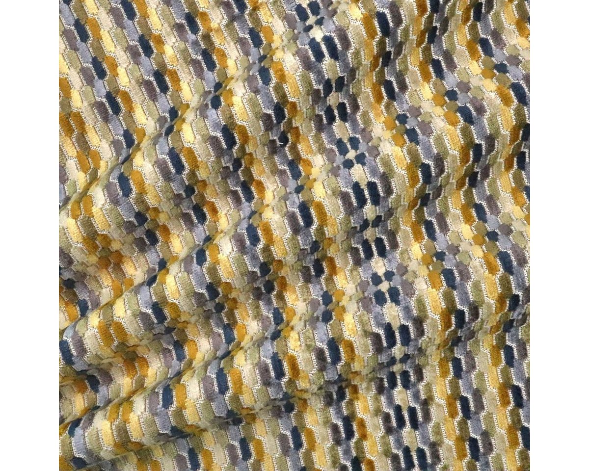 Thumbnail - Stofferia Stoff Polsterstoff Samt Jacquard Retro Mezzo Gold, Breite 138 cm, Meterware