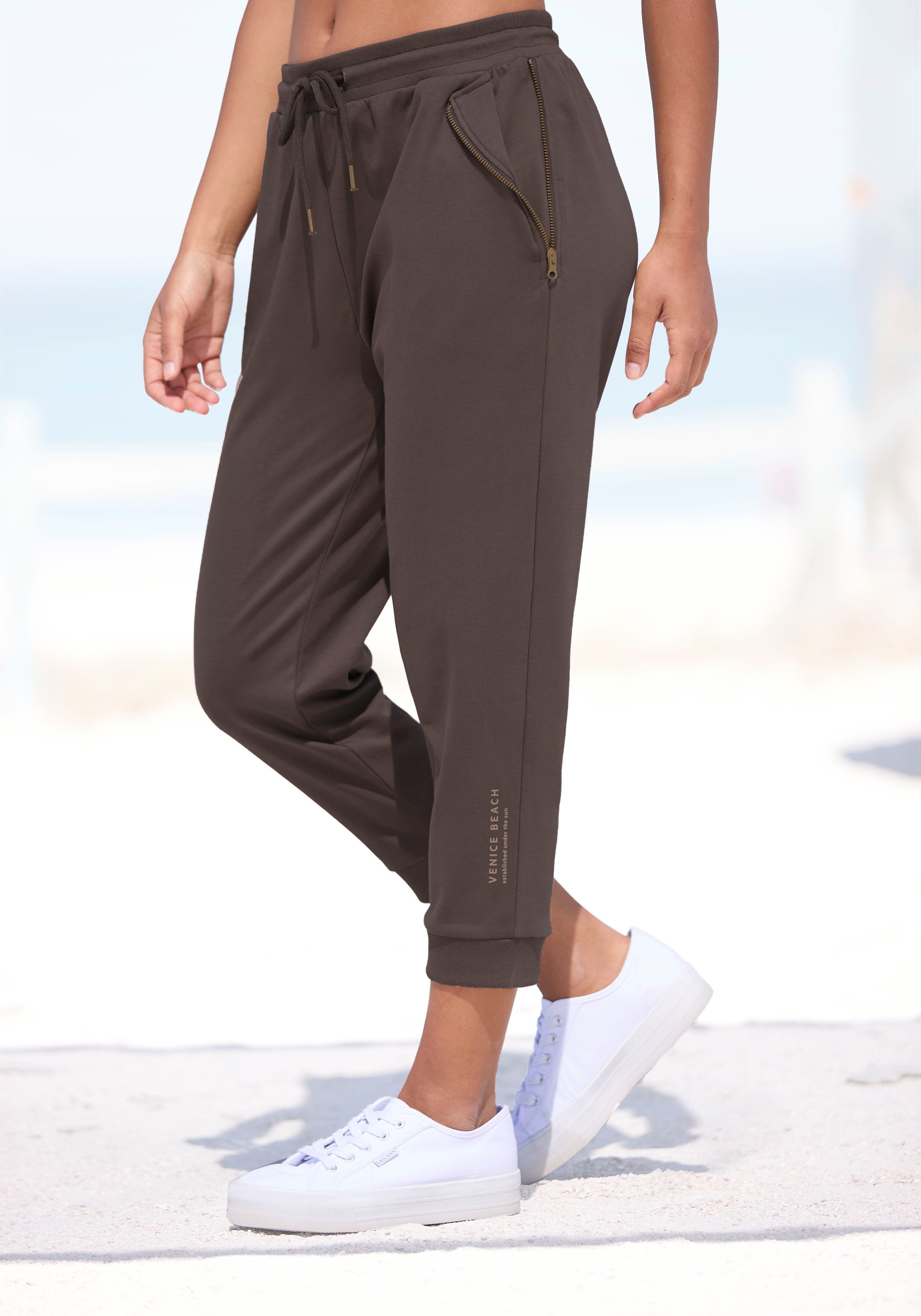 VENICE BEACH 7/8-Hose aus weichem Sweatstoff mit Reißverschlussdetails an den Taschen, bequeme Sweathose
