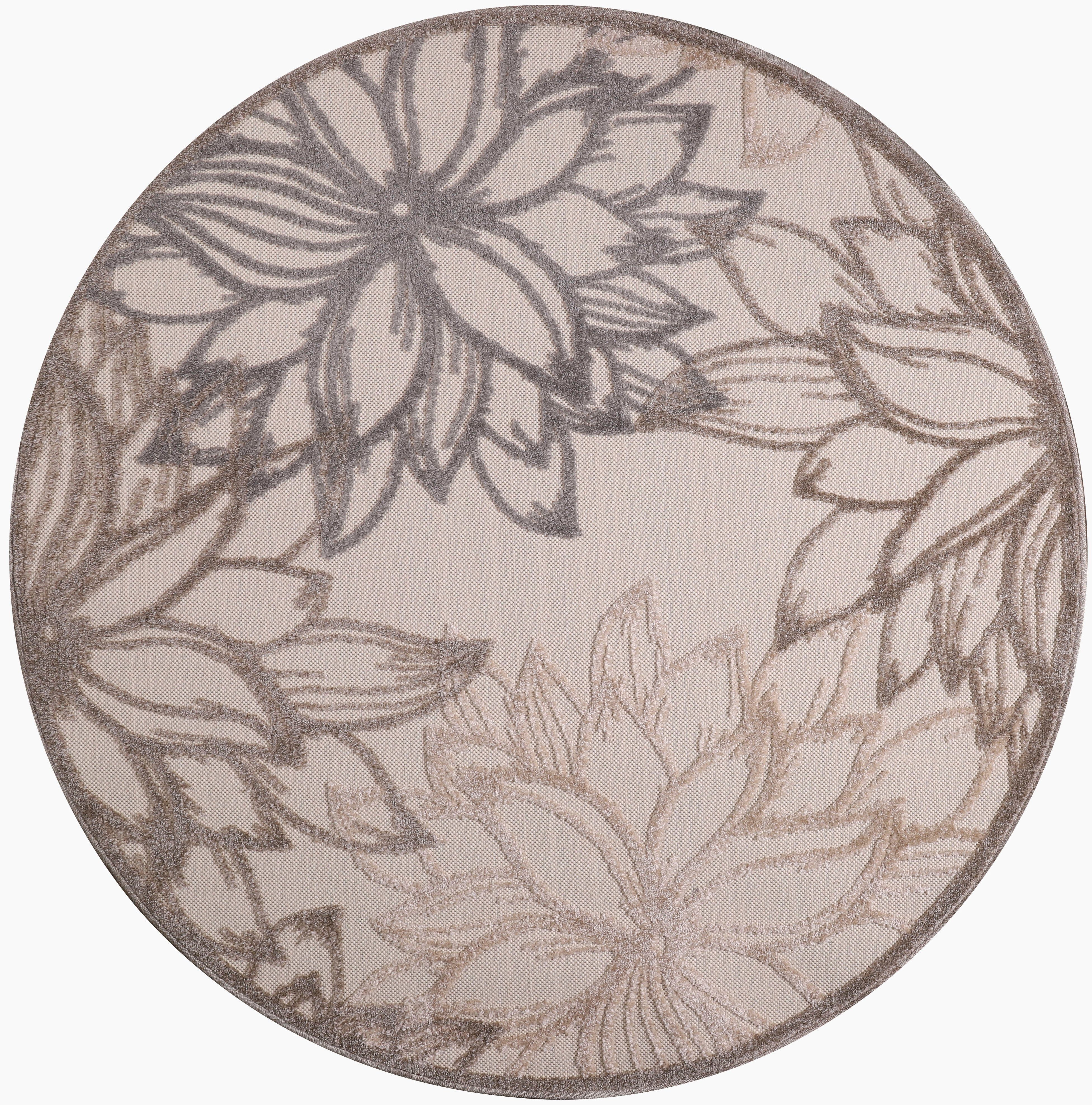 Teppich Floral 2, Sanat, rund, Höhe: 6 mm, In- und Outdoor geeignet, florales Design, Balkon, Terasse creme