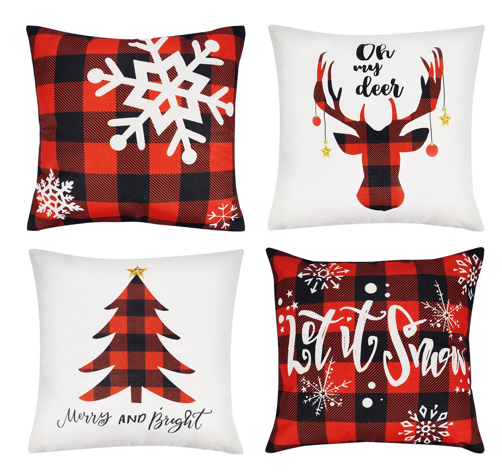Kissenbezüge 4tlg 45x45cm Weihnachtskissenbezüge Leinen Bezüge mit Reißverschluss