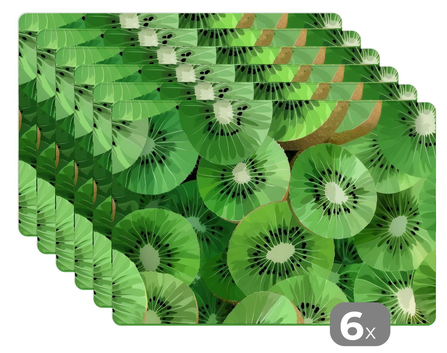MuchoWow Platzset Kiwi - Grün - Kerne, (6-St), Platzsets, Tischset, Abwaschbar, Tischsets, Platzdeckchen