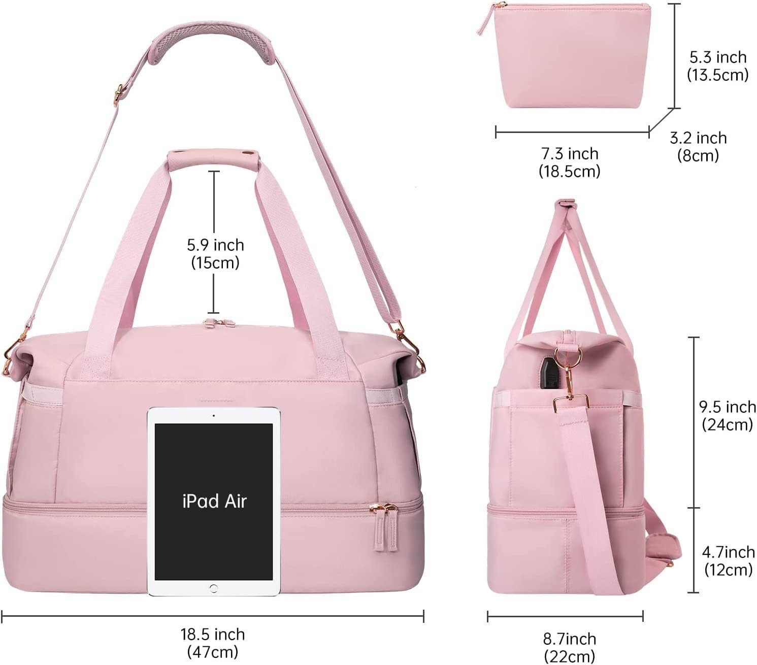 AURIVION Handtasche Sporttasche mit USB & Feucht-Trocken-Trennung für Reisen (Set, 2-tlg., Reise Handtasche für Damen & Herren, praktisch & vielseitig), Weekender Fitness Tasche für Gym, Urlaub & Übernachtung