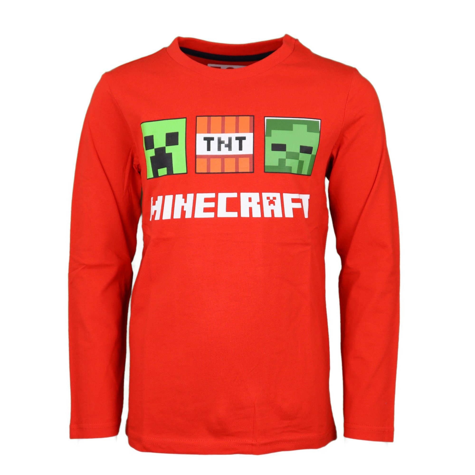 Minecraft Langarmshirt Creeper Shirt in Rot Gr. 116 bis 152, 100% Baumwolle