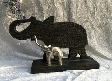 Moritz Skulptur Skulptur Elefant mit Kind 25x40x10 cm, Dekoobjekt Holz, Tischdeko, Fensterdeko, Wanddeko, Holzdeko