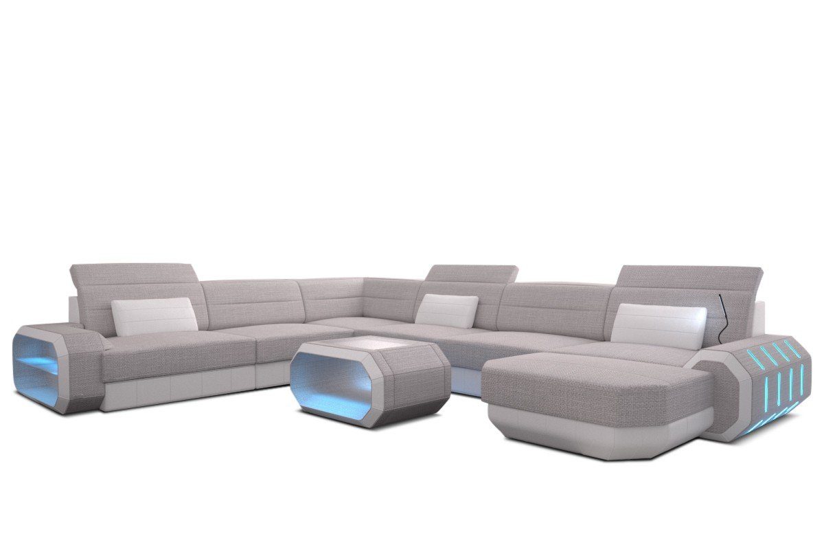 Couch Stoff Wohnlandschaft wahlweise Stoffsofa H Design XXL Strukturstoff Bettfunktion mit macchiato-weiß Sofa, Roma Sofa Polster Dreams