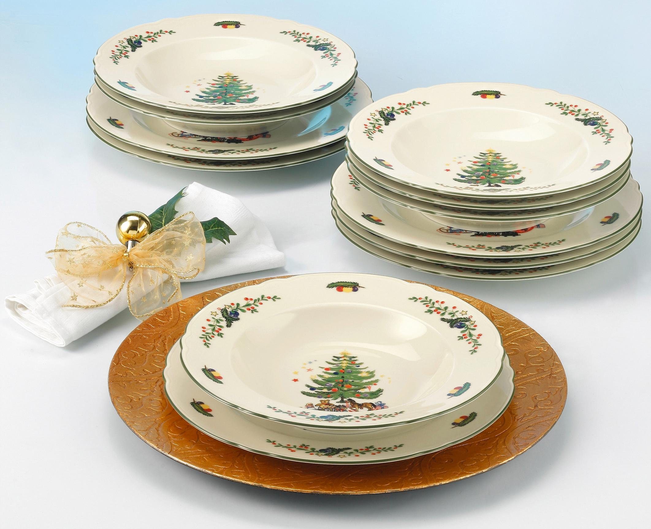 Seltmann Weiden Tafelservice Teller Set, Geschirr-Set Marie-Luise Weihnachten, Advent (12-tlg), 6 Personen, Porzellan, Suppenteller Made in Germany, 12 Teile, für 6 Personen