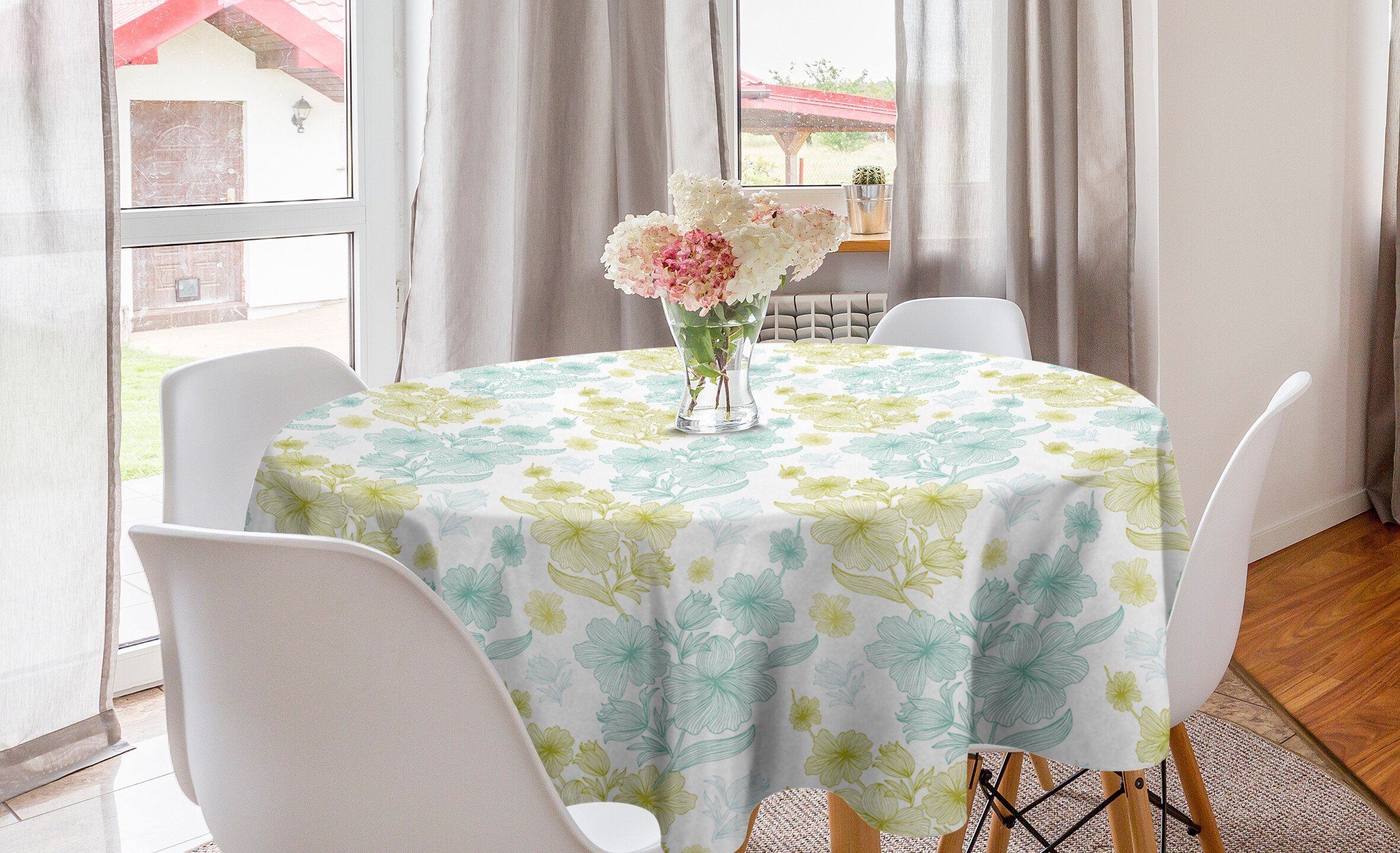 Abakuhaus Tischdecke Kreis Tischdecke Abdeckung für Esszimmer Küche Dekoration, Retro Pastell farbige Blumen
