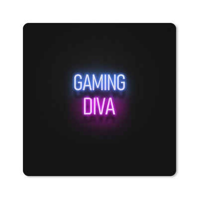 MuchoWow Gaming Mauspad Gaming - Zitate - Neon - Gaming-Diva - Frauen (1-St), Gaming, Rutschfester Unterseite, Mausunterlage, 50x50 cm, XXL, Großes