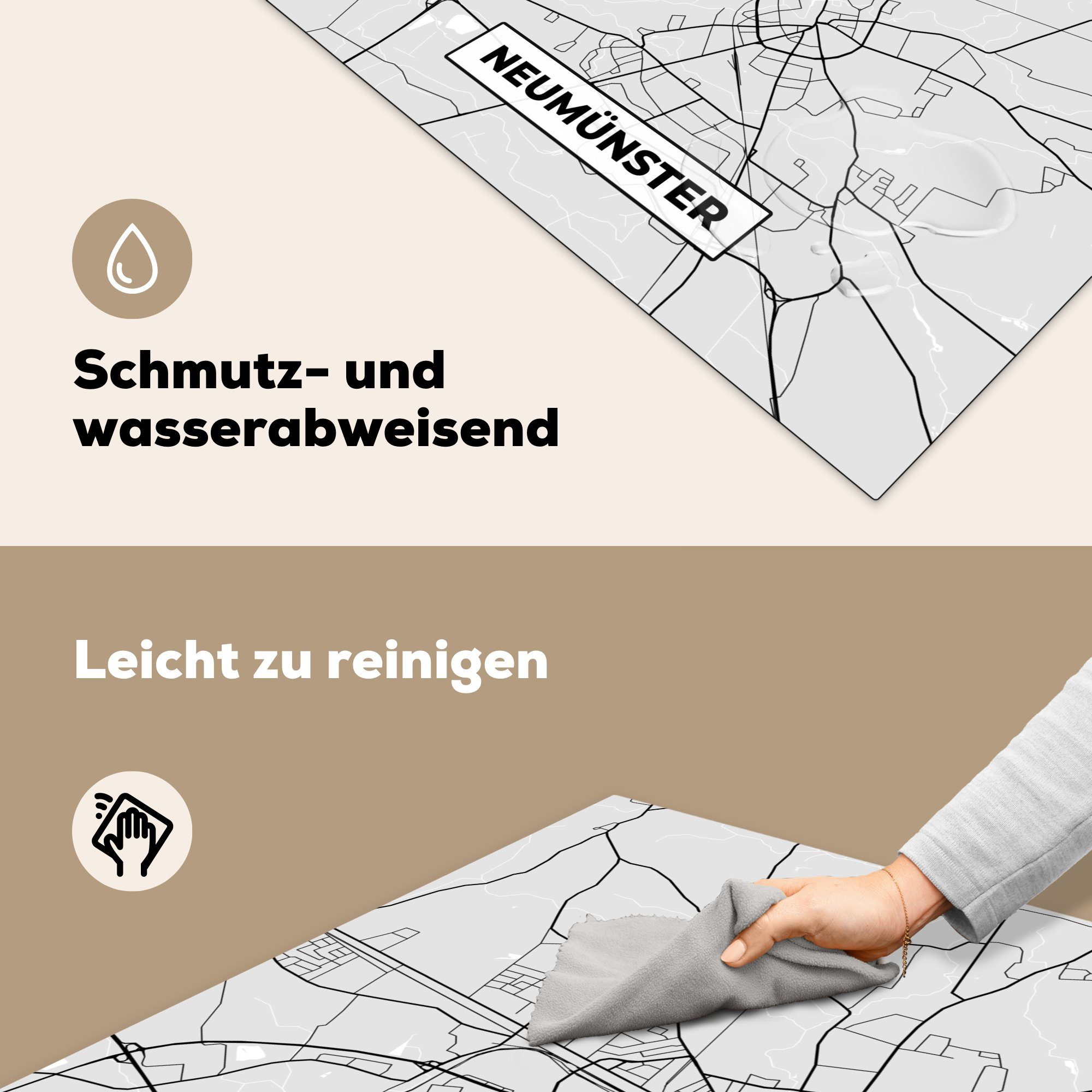 - tlg), 78x78 cm, Stadtplan Arbeitsplatte Neumünster Vinyl, MuchoWow Herdblende-/Abdeckplatte Ceranfeldabdeckung, Deutschland, - - Karte küche (1 für