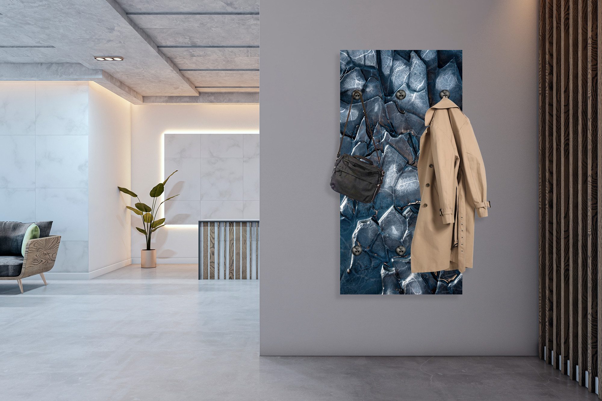 queence Wandgarderobe Edelstein Spa Magie (1 St), Wandpaneel aus Acrylglas inkl. 6 Edelstahlhaken in schwarz matt