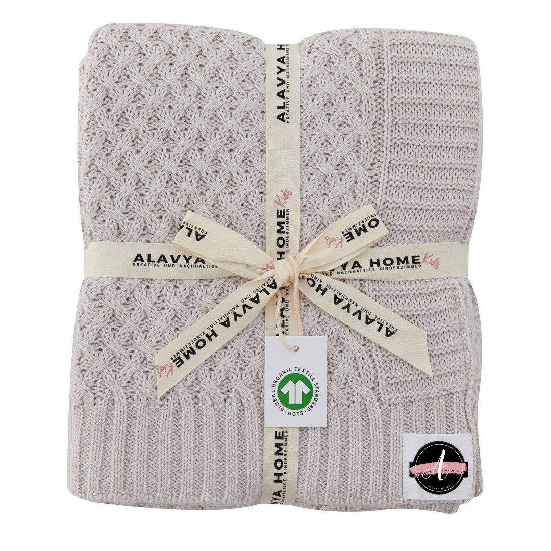 Babydecke 75 x 100 für Junge & Mädchen aus Bio Baumwolle, Alavya Home®, Herbst/Winter Neugeborenen Baby Decke, Strickdecke mit Bordüre