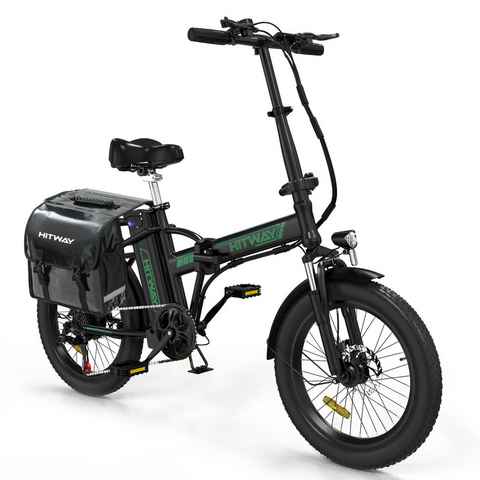 HITWAY E-Bike 20" 3,0 Fat Elektrofahrrad mit Tasche MTB klapprad,250W/36V/12Ah, 7 Gang Shimano, Kettenschaltung, Heckmotor, 432 Wh Akku, Damen/Herren, +Fahrradpump-Schloss,E-Mountainbike