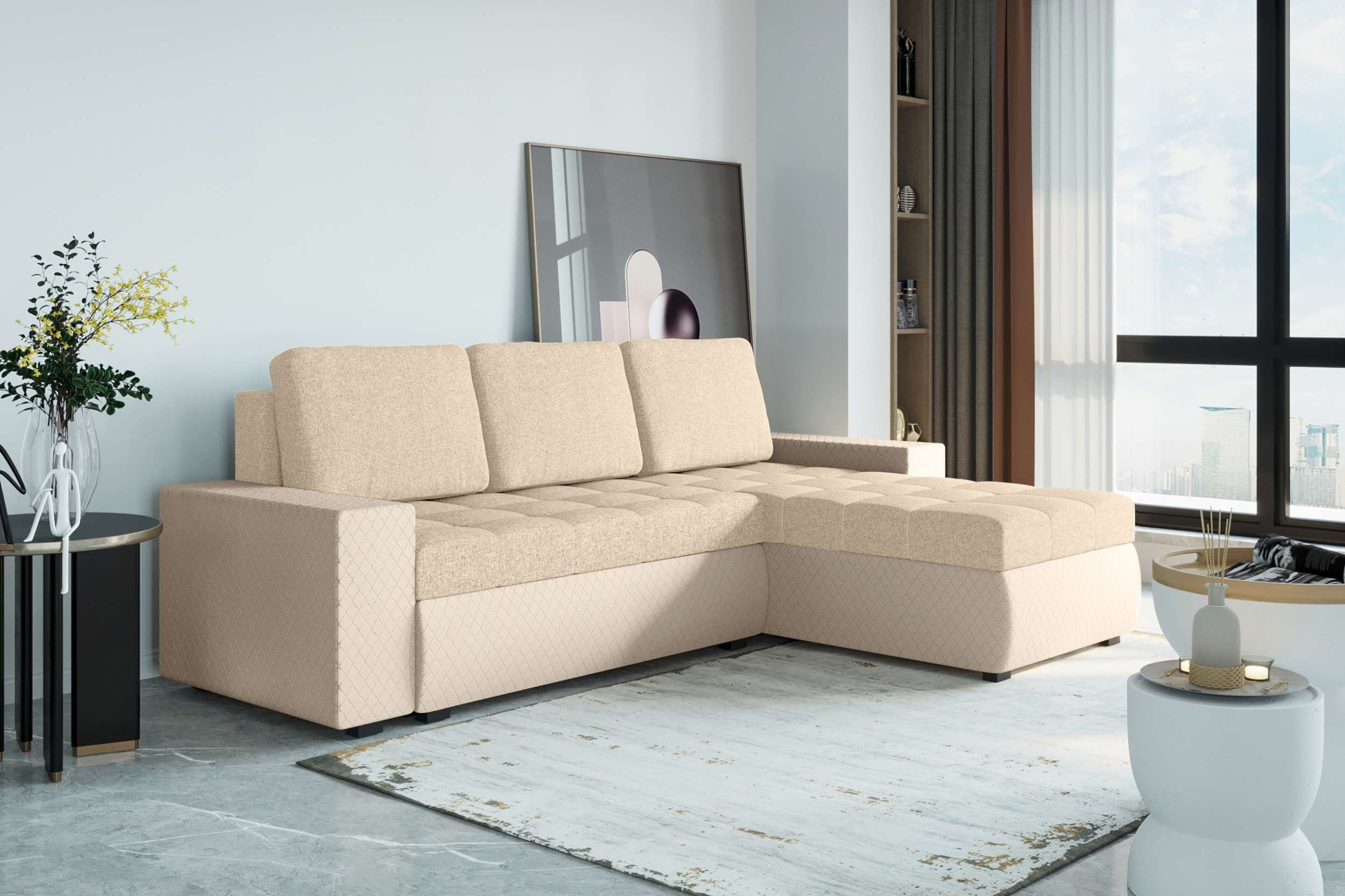 Stylefy Ecksofa Miranda, L-Form, Eckcouch, Sofa, Sitzkomfort, mit Bettfunktion, mit Bettkasten, Modern Design | Ecksofas