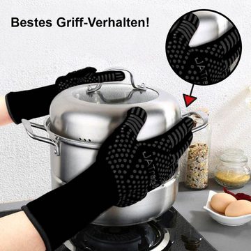 JATrade Grillhandschuhe hitzebeständig mit Grillthermometer & Marinierpinsel Grill Dutch Oven, (1 Paar Grillhandschuhe, 1 Grillthermometer, 1 Marinierpinsel), Ideal auch für Backofen, Kamin, Smoker und als Geschenk!