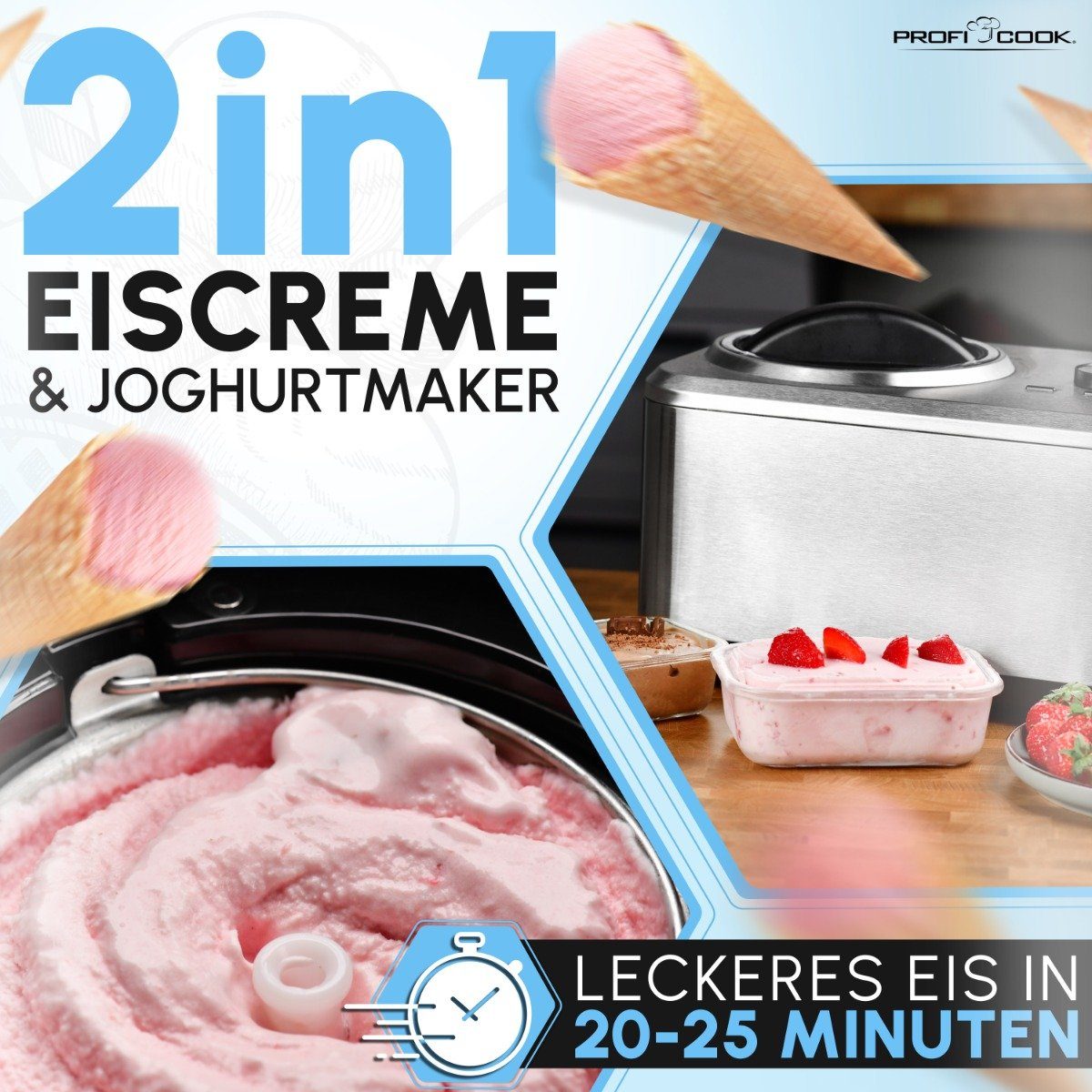 ProfiCook und min. PC-ICM Joghurtbereiter, 1268, Eismaschine Eis Eismaschine 20 in