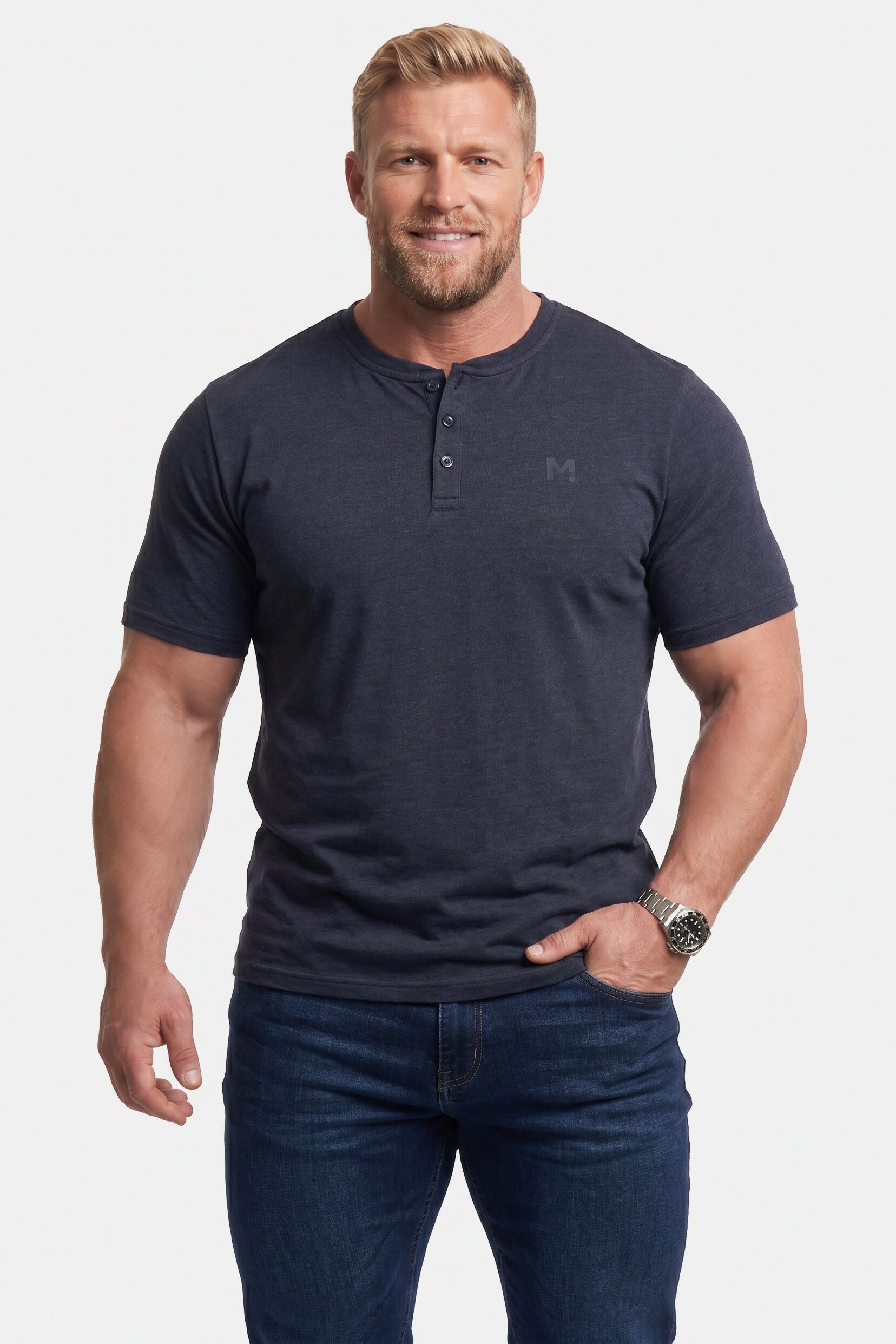 Men Plus T-Shirt Henley Basic Halbarm Rundhals