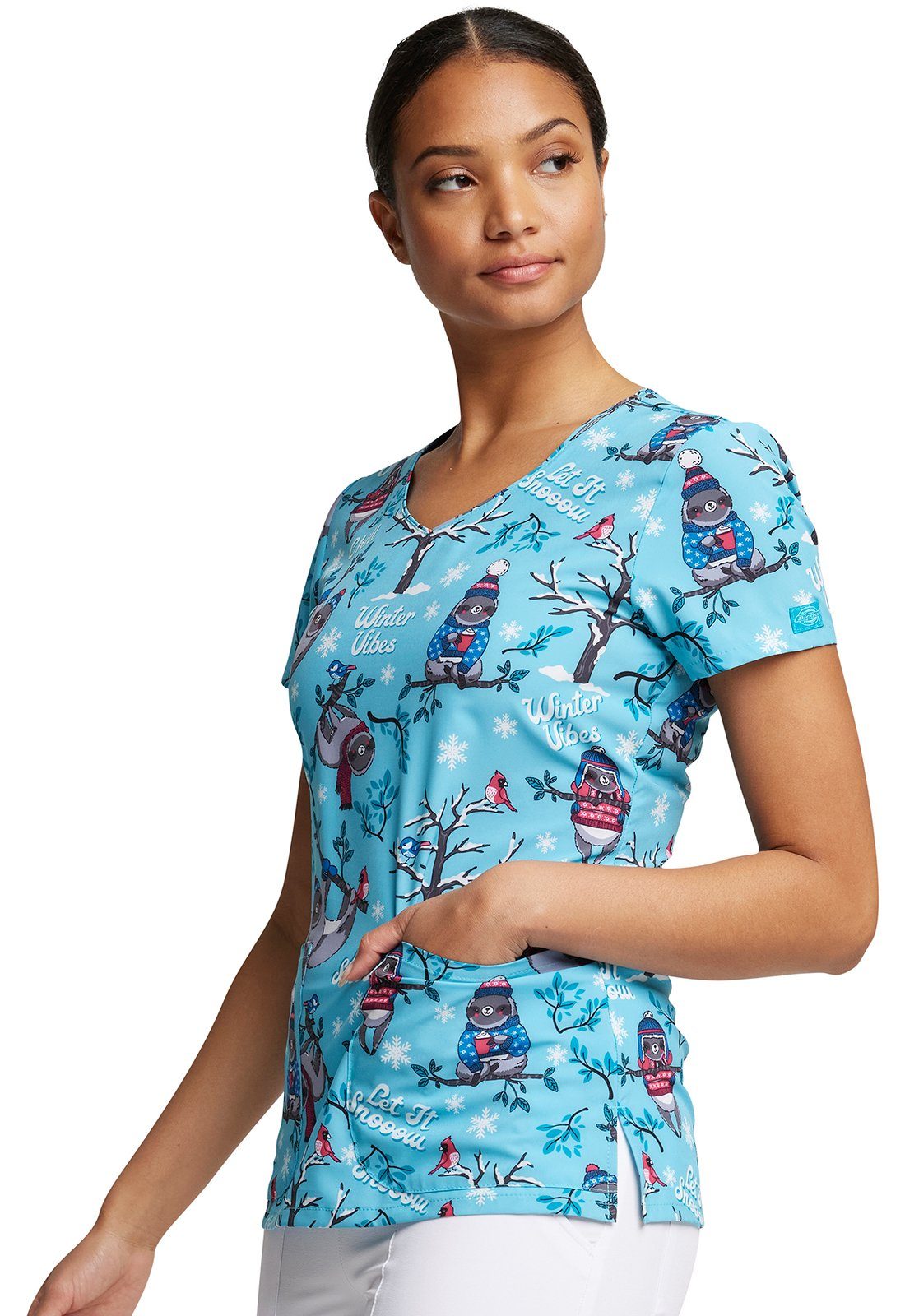 Dickies Funktionsbluse Bunt bedruckter Damen Kasack "Faultier im Winter" Kasack mit Motiv