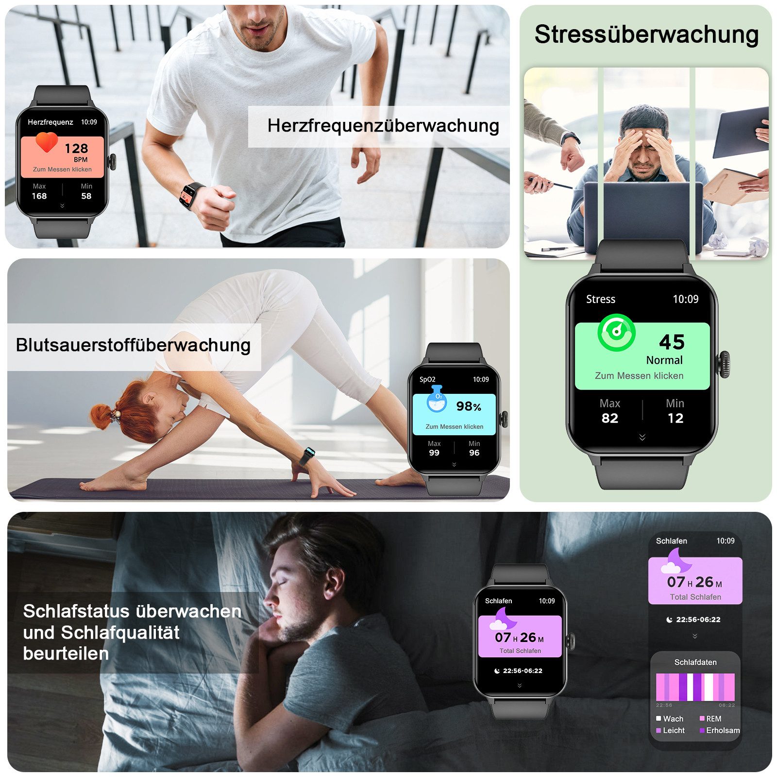 blackview R50 Fitness Tracker Uhr für Damen Herren mit Telefonfunktion Smartwatch (1.39 Zoll), mehrsprache, Pulsuhr und Fitness Tracker, Wasserdicht, für Android IOS