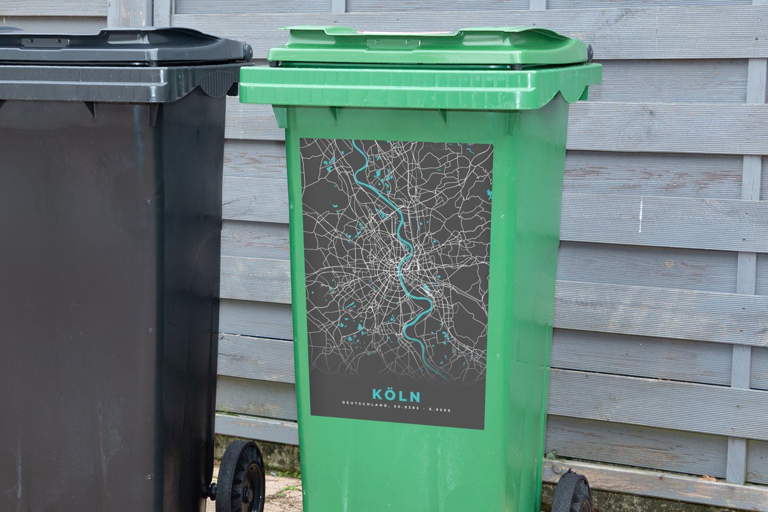 MuchoWow Wandsticker Deutschland - Blau St), (1 - Container, - - Sticker, Mülltonne, Stadtplan Mülleimer-aufkleber, Karte Abfalbehälter Köln
