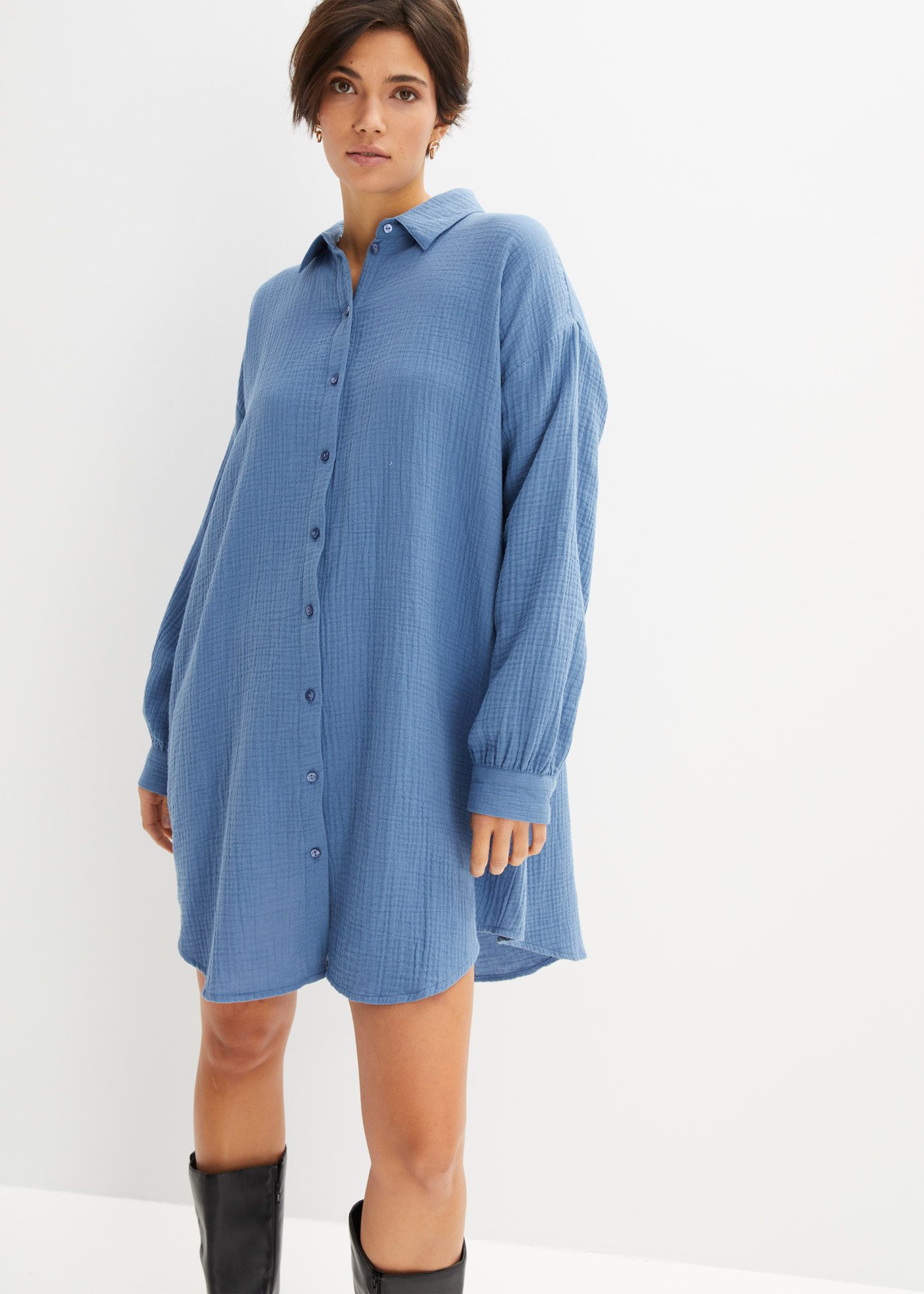 bonprix Longbluse Oversize-Passform, aus Musselin, mit langem Arm günstig online kaufen