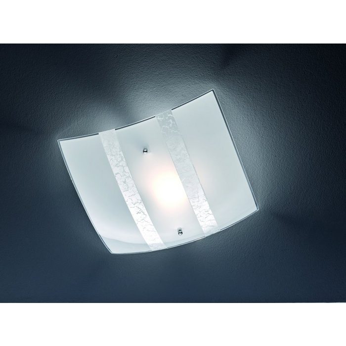 meineWunschleuchte LED Deckenleuchte LED wechselbar Warmweiß stylische Lampenschirme Opal-Glas mit Silber Dekor Design Ø30cm