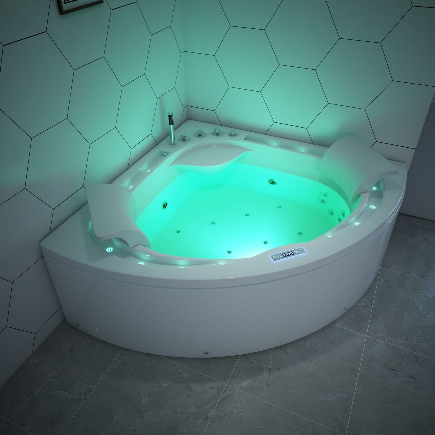 TroniTechnik Whirlpool-Badewanne ANDROS, 160 cm x 160 cm, Whirlpoolpumpe, 1-2 Personen, (inkl. Zubehör, vormontierte Badewanne mit Unterwasser LED), Premium Whirlpoolpumpe, Unterwasser LED, Massagedüsen