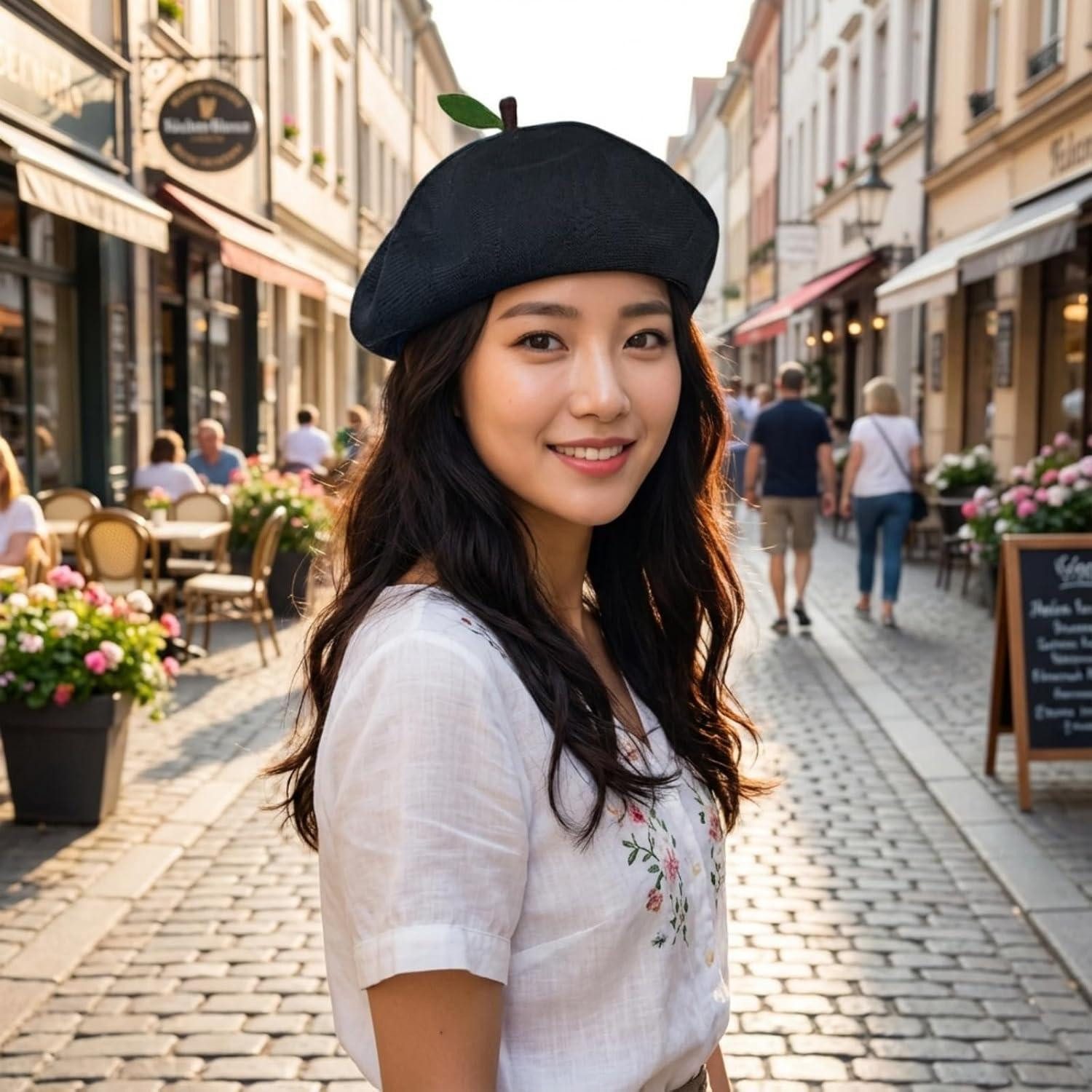 LuxusKollektion Baskenmütze Baskenmütze Barett Beret Beanie Damen Sommer M-L Schwarz