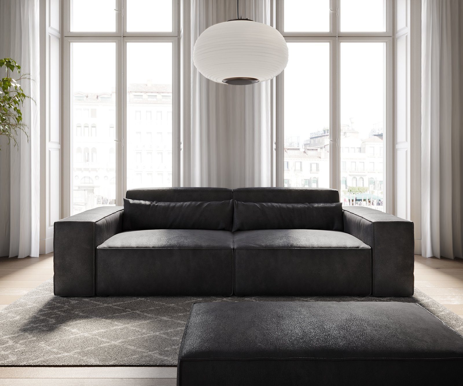 DELIFE Big-Sofa Sirpio, Lederimitat Vintage Anthrazit 230x95 cm mit Hocker günstig online kaufen