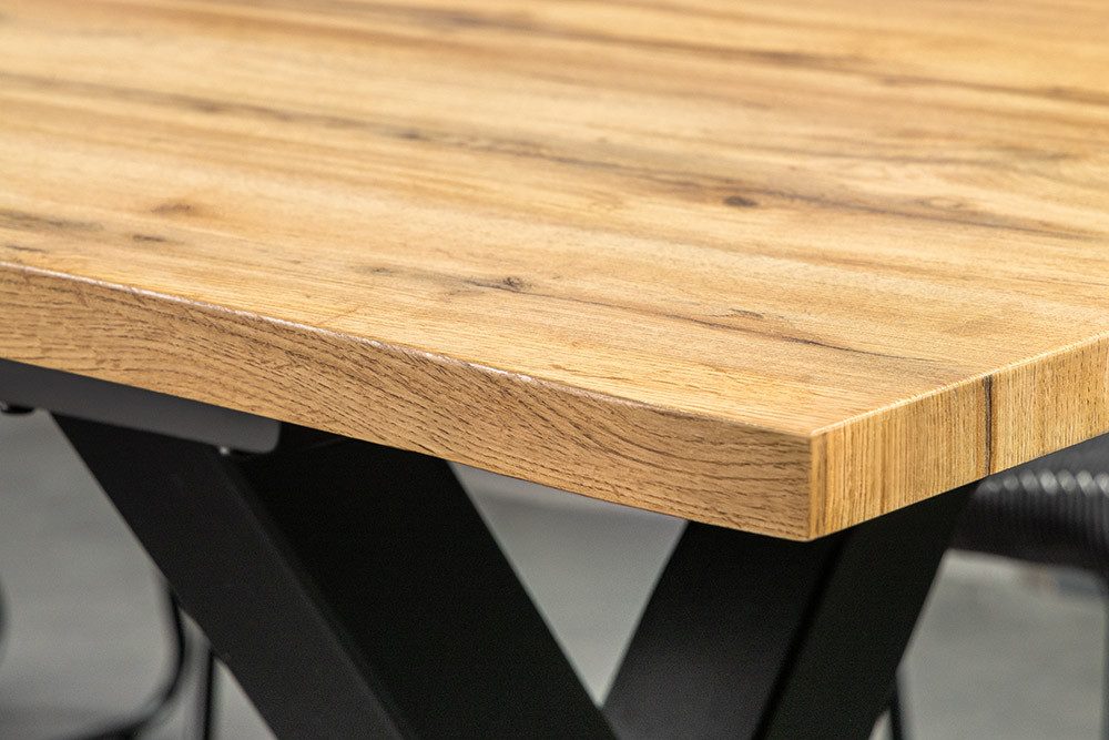 riess-ambiente Baumkantentisch WILD 160–200cm braun/schwarz - Wildeichen-Design, ausziehbar (Einzelartikel, 1-St), Industrial Design & X-Gestell aus Metall - id – Bild 4 von 5