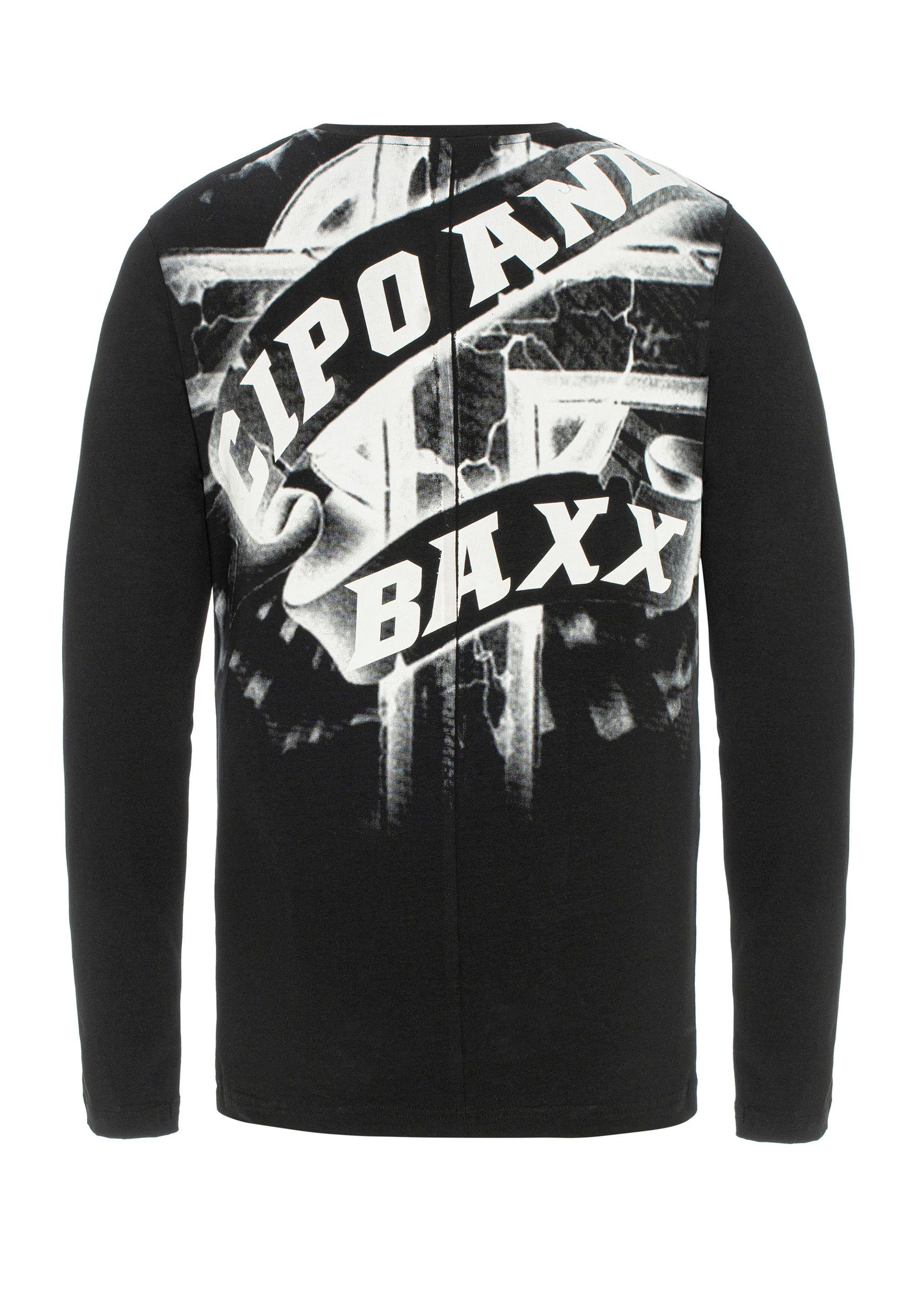 Cipo & Baxx Langarmshirt in schwarz-mehrfarbig coolem Look