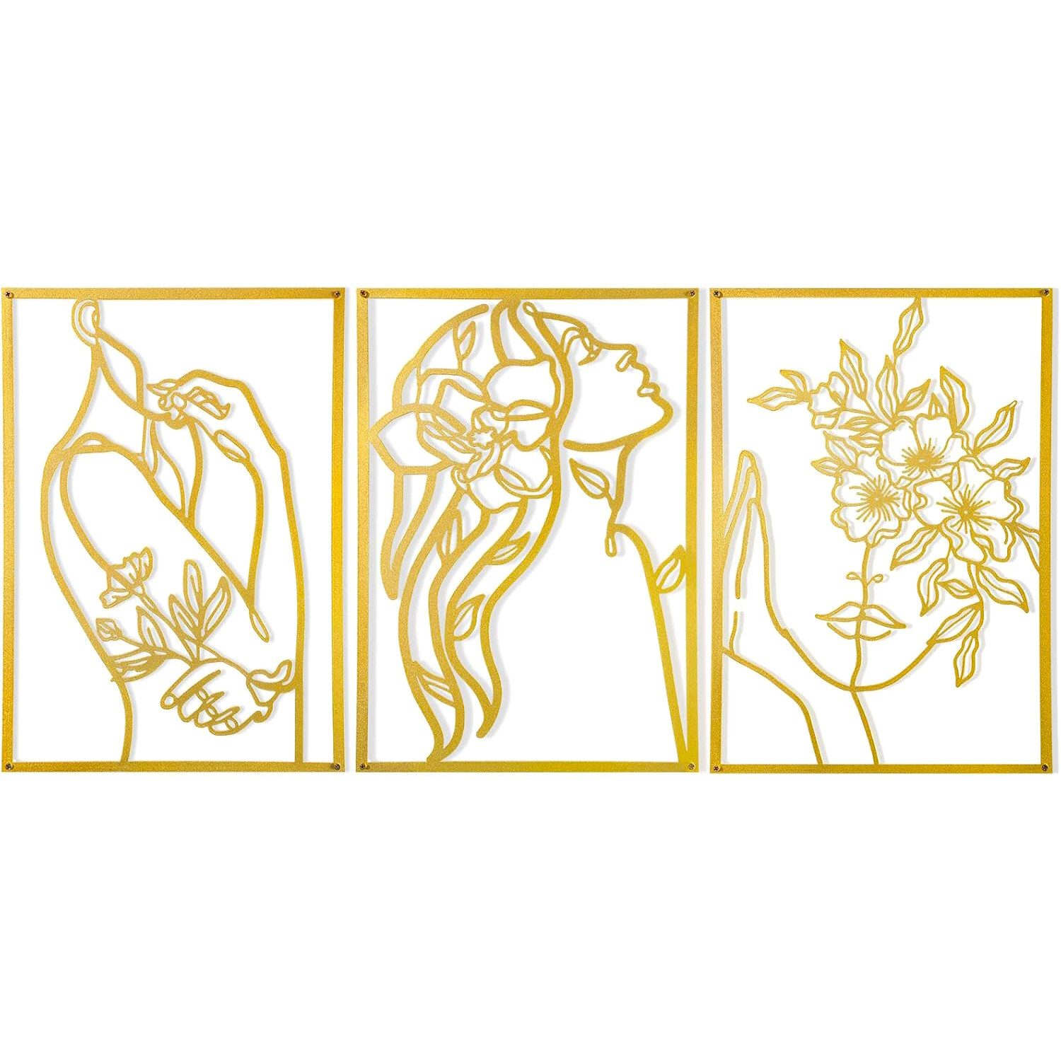 NUODWELL Wanddekoobjekt 3 Stück Metall Abstrakte Frau Wand Kunst Linie Zeichnung