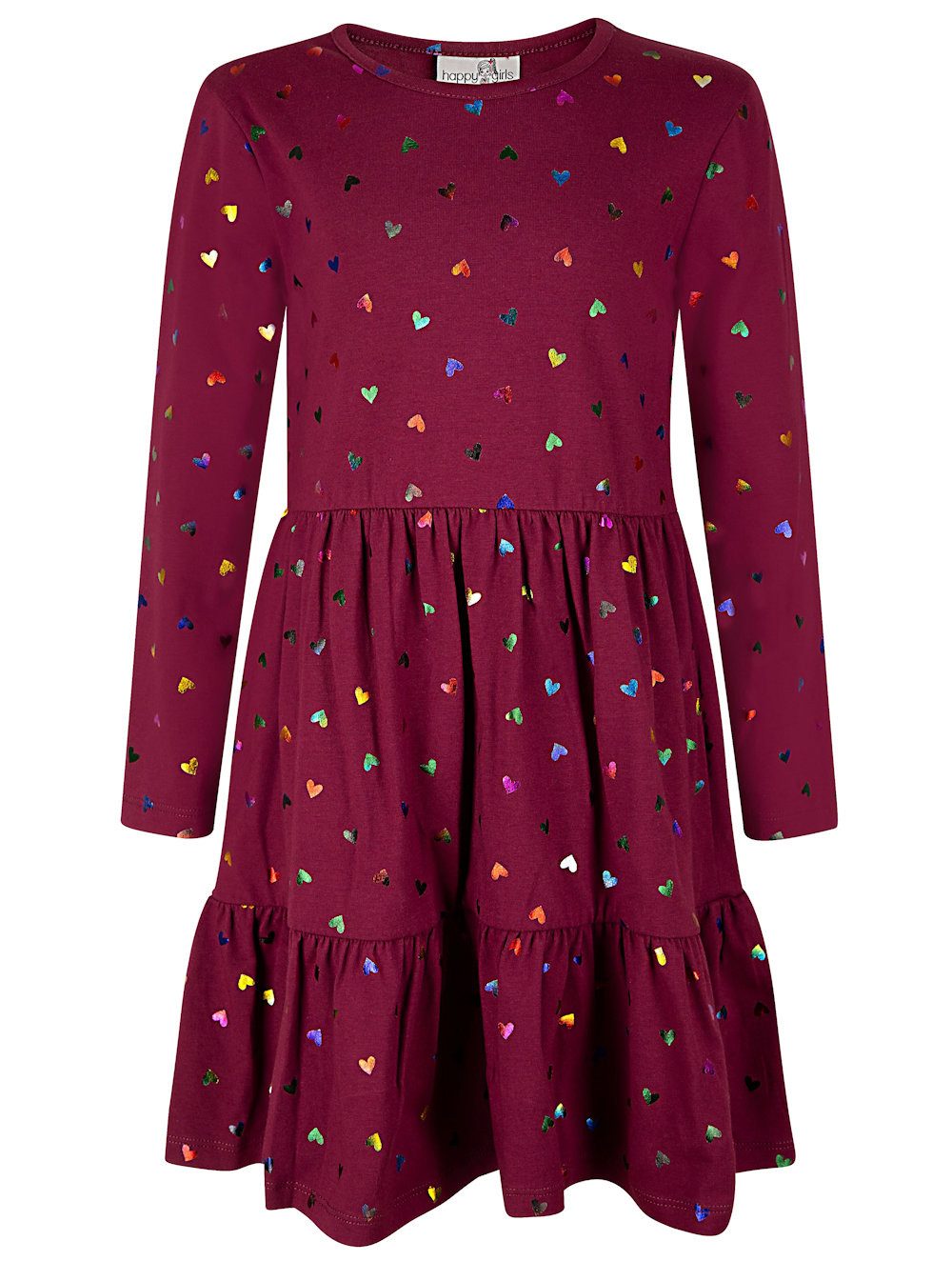 happy girls A-Linien-Kleid Happy girls Kleid Herzen bunt Langarm Rockteil gestuft berry (kein Set, 1-tlg)