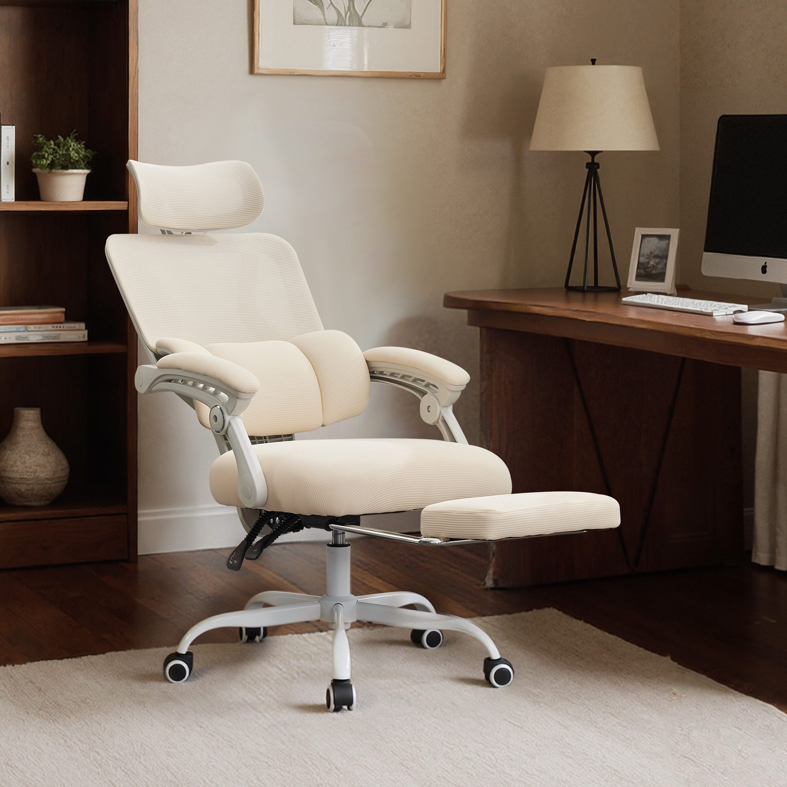 UEV Bürostuhl Ergonomisch mit Fußstütze mesh Dynamischer Lordosenstütze (Homeoffice Stuhl, Drehstuhl, Schreibtischstuhl), neigbar bis 135°, bis 150 kg belastbar – Bild 3 von 5