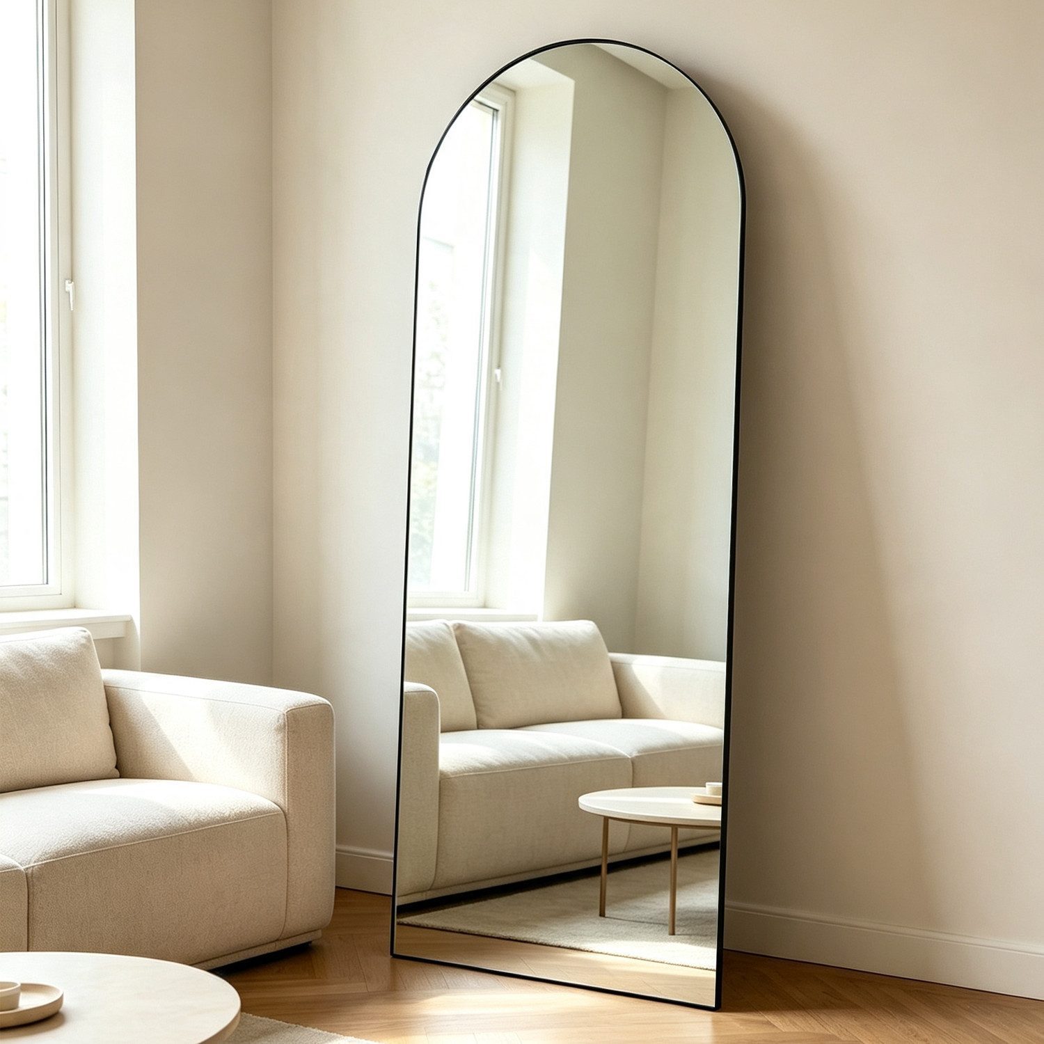 CASSILANDO Ganzkörperspiegel gewölbter Bodenspiegel, großer Boden-Spiegel,mit Alu-Rahmen,162*53cm (Packung), Ganzkörperspiegel mit Halterung, Wandspiegel,Gewölbter Schminkspiegel