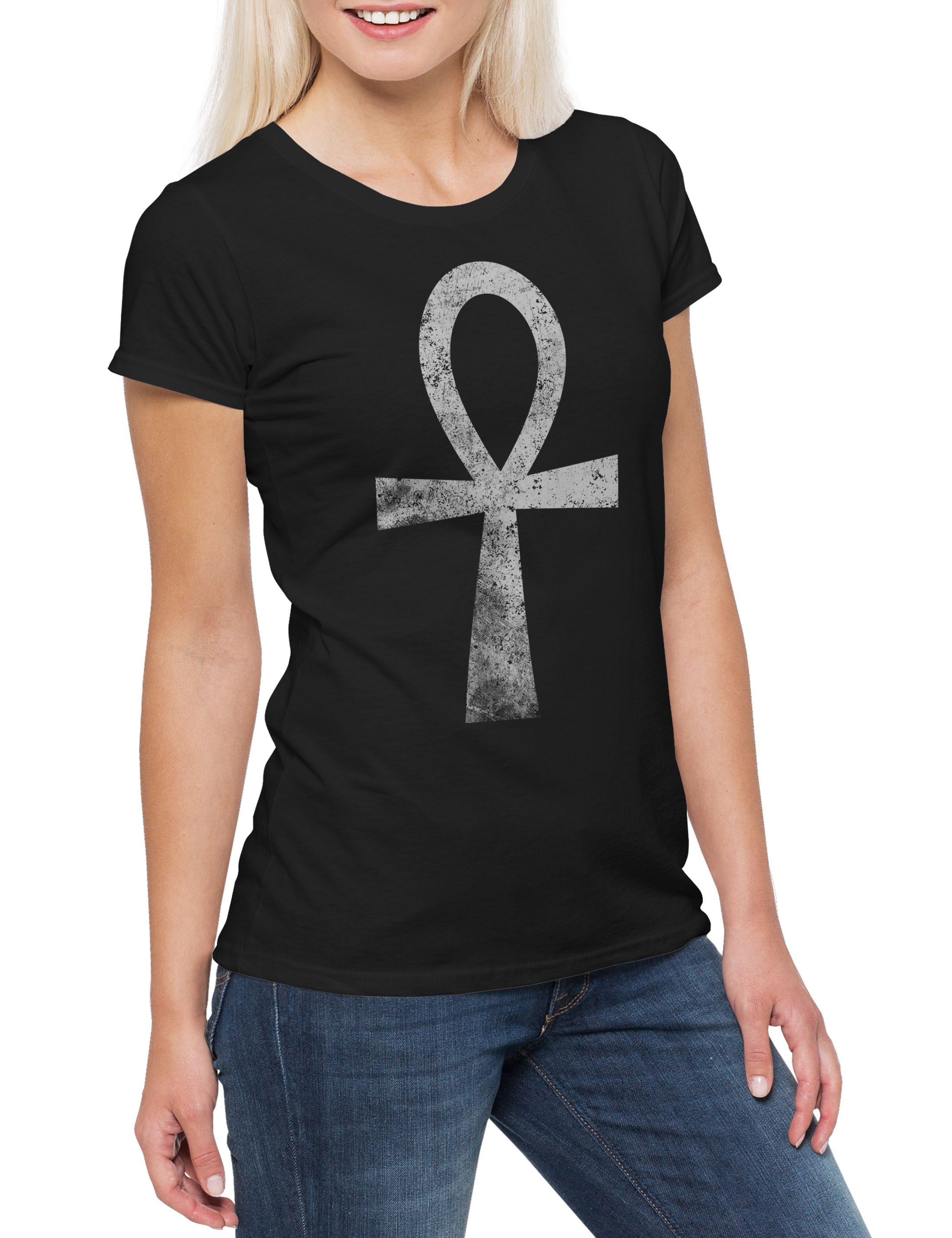 Print-Shirt Anch III Damen T-Shirt Ankh Henkelkreuz Lebensschleife Nilschleife