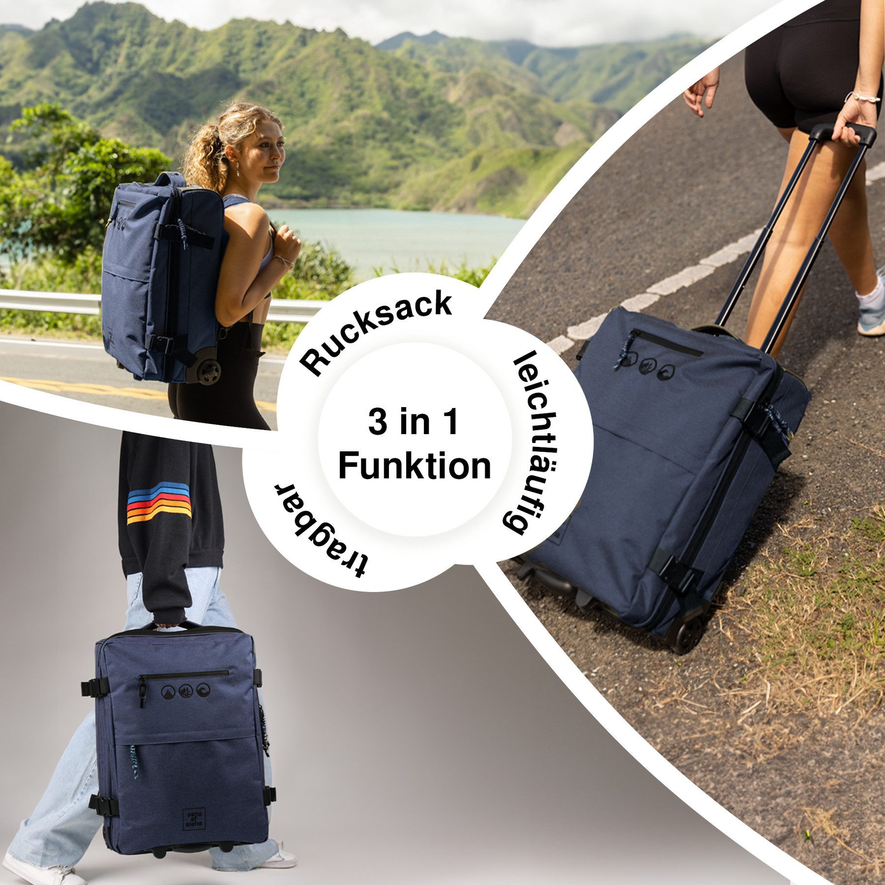 SONS OF ALOHA Koffer Backpacker Rucksack mit Rollen 3 in 1 Handgepäck  55 c günstig online kaufen