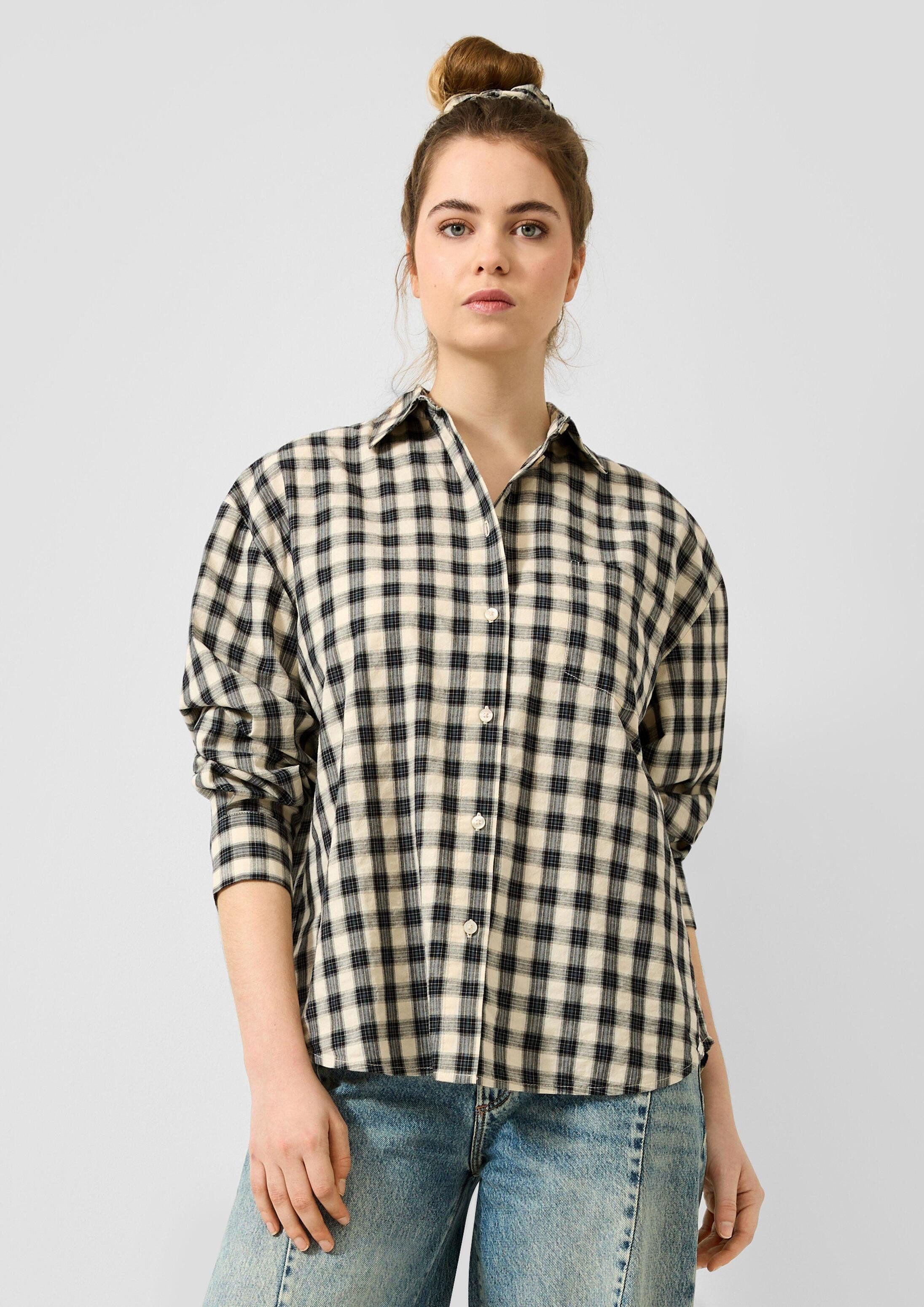 QS Langarmbluse Bluse Karohemd mit passendem Scrunchie