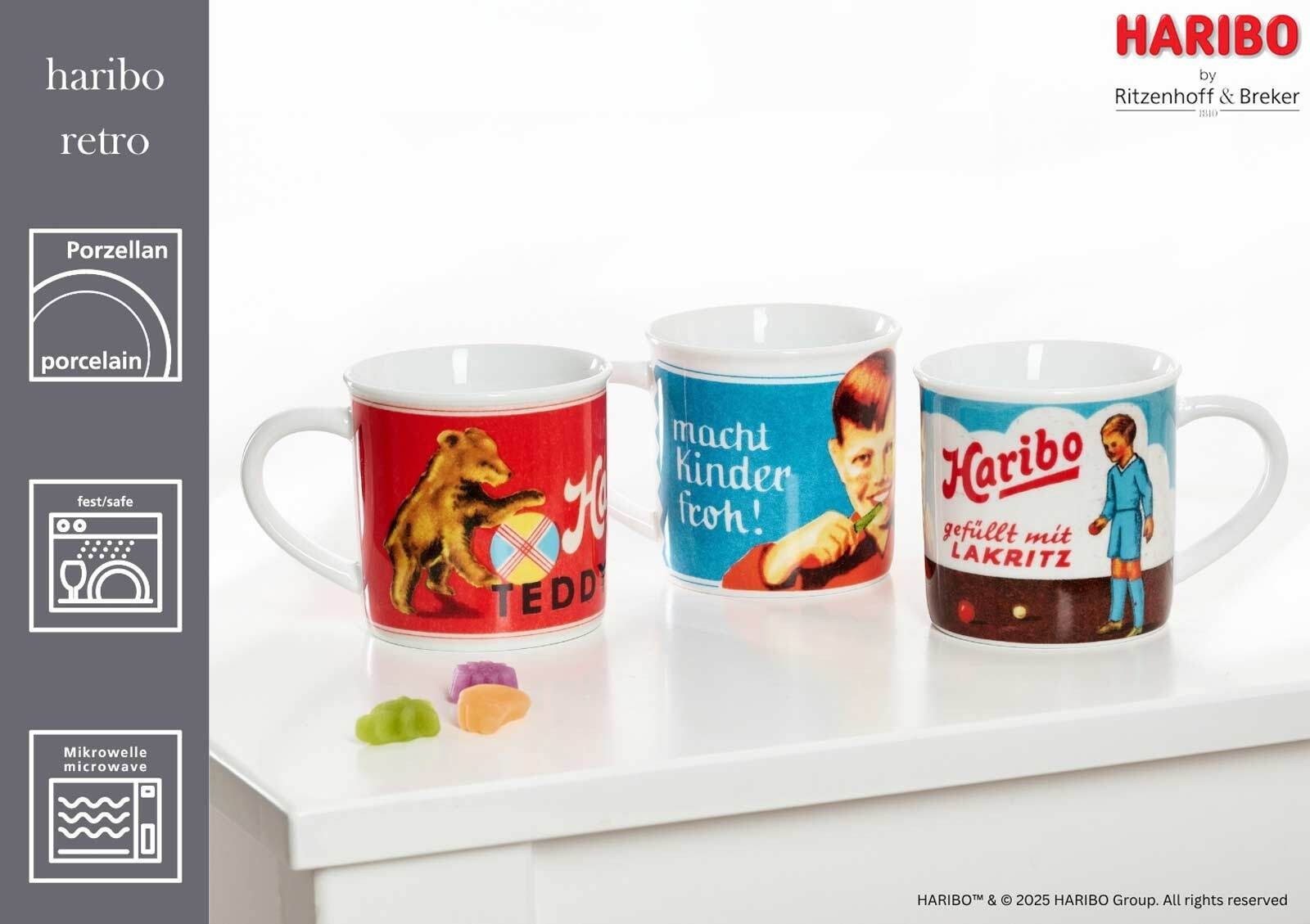 Ritzenhoff & Breker Kinderbecher Haribo Becher Retro 380 ml 6er Set, 6-tlg., Porzellan