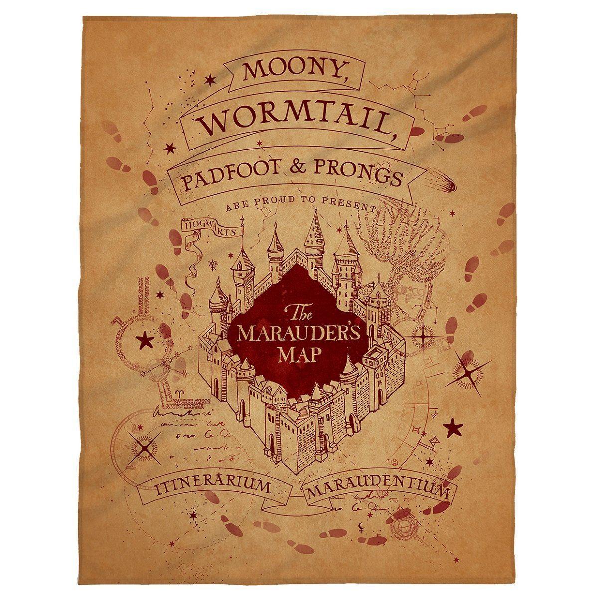 Kinderdecke Super flauschige Harry Potter Kuscheldecke "Marauder's Map" 150x200 cm, Familando, mit Namen und der Karte des Rumtreibers