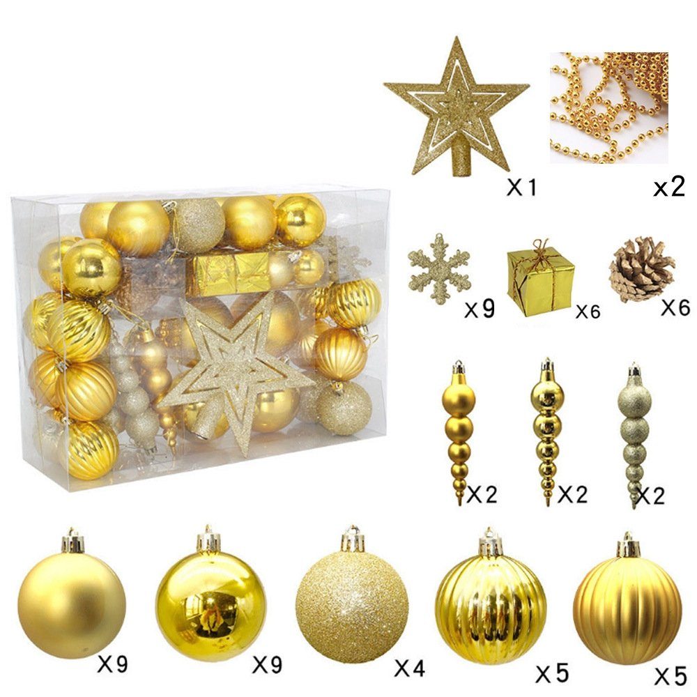 Verschieden Rouemi Weihnachtsbaumkugel Weihnachtsbaumschmuck (60 St),Weihnachtskugel-Set Baumspitze Gelb mit