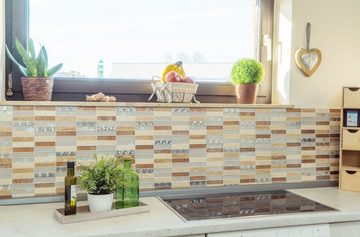 Mosani Mosaikfliesen Riemchen Mosaikfliesen Edelstahl Naturstein beige creme braun