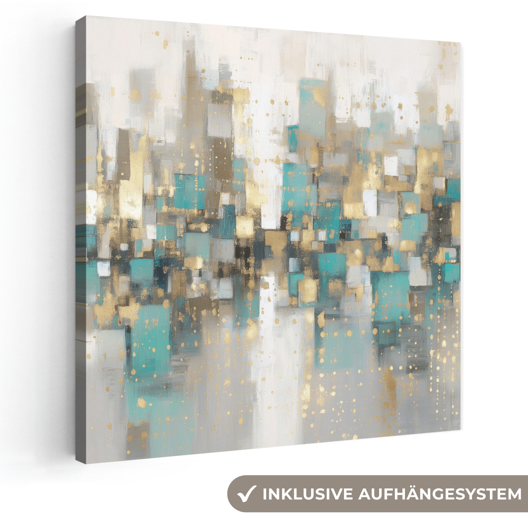 OneMillionCanvasses® Leinwandbild Abstrakt - Blöcke - Gold - Skyline, Fotodruck (1 St), Wandbild, Deko Schlafzimmer Wohnzimmer Flur 20x20 cm