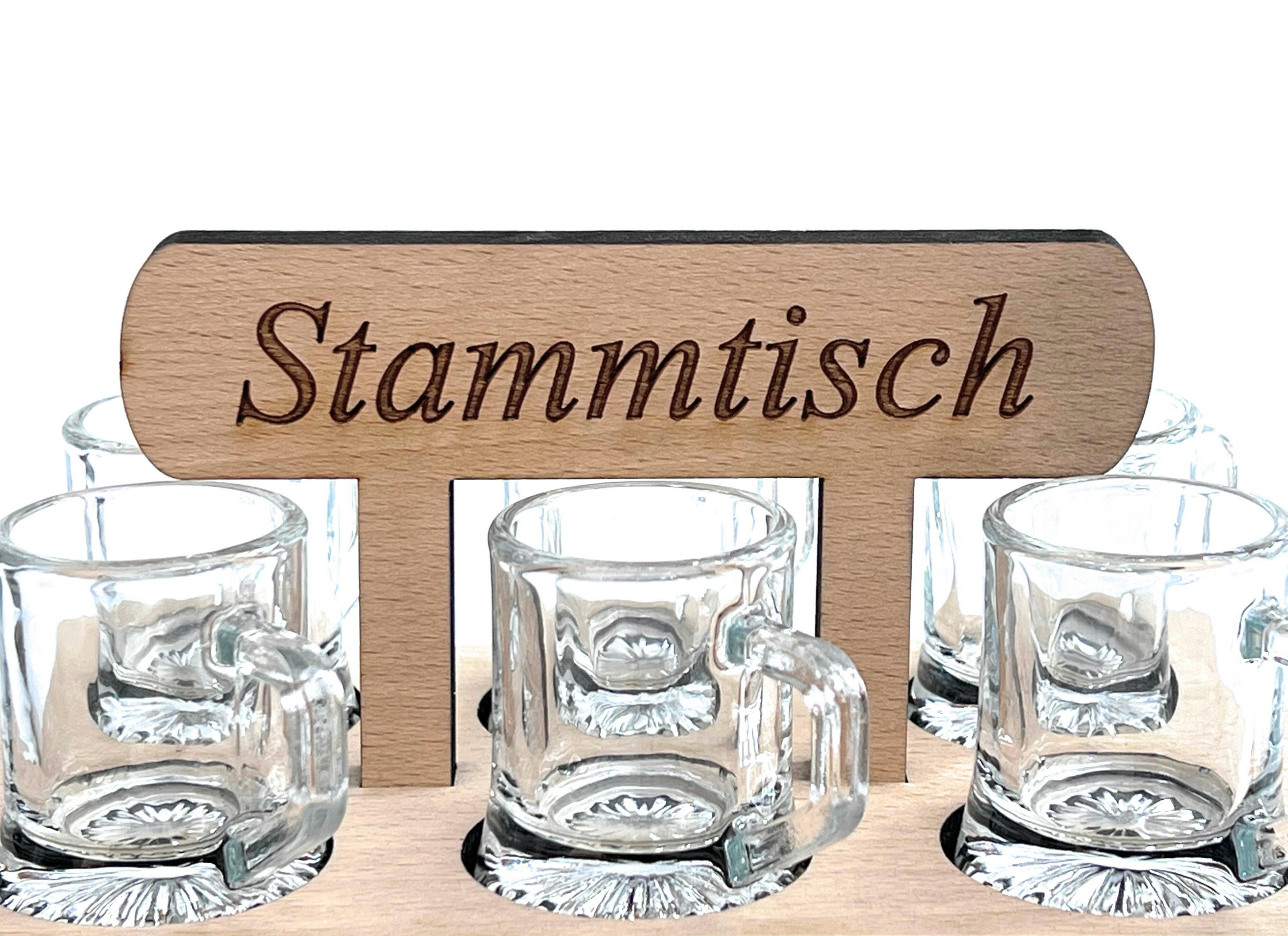 DanDiBo Schnapsglas Schnapsbrett 20 cm mit Gravur Stammtisch mit 6 Gläser Schnapslatte, prima als Geschenk für den Freund / Mann daheim Schnapsleiste